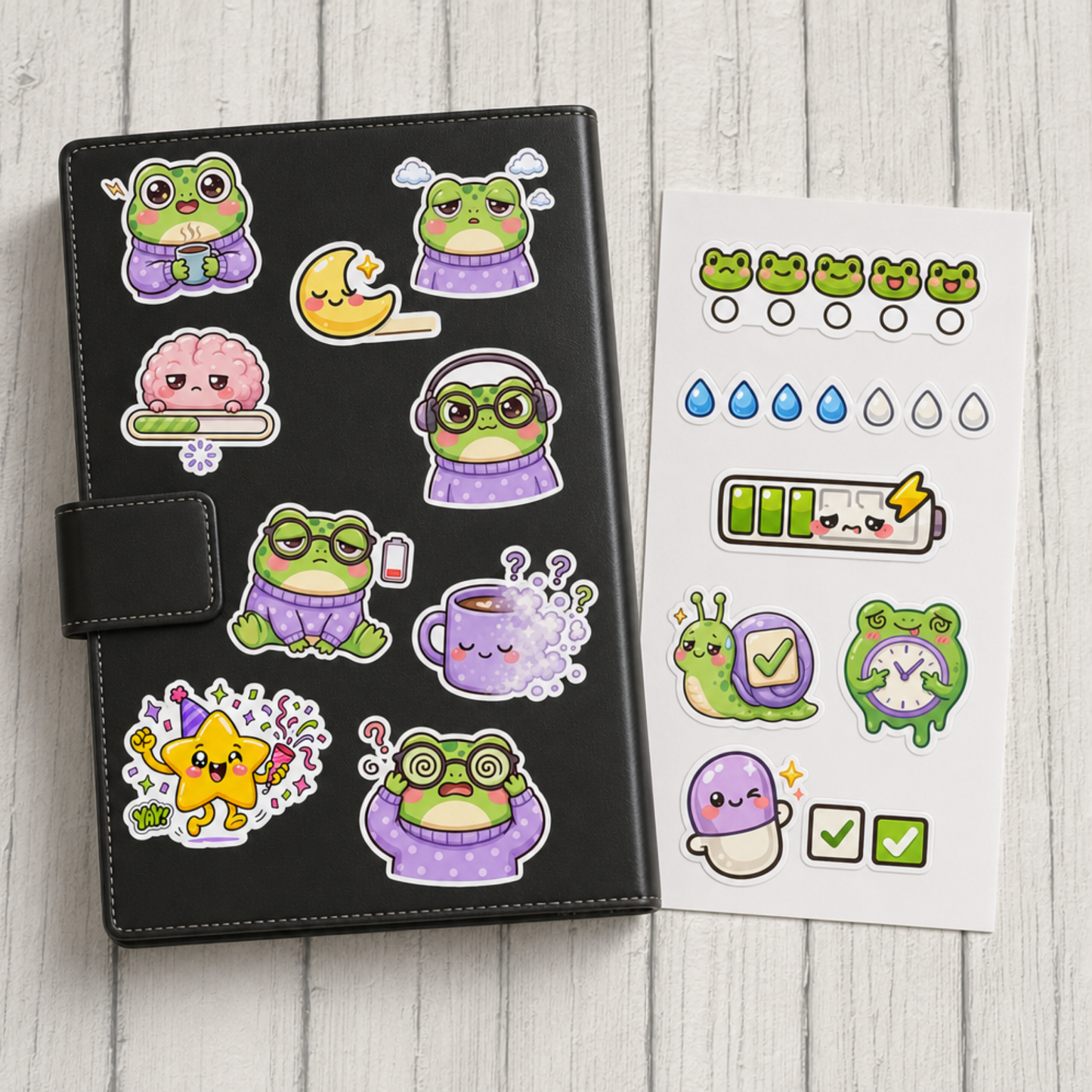 ADHD Mood Tracker Sticker Sheet | Neurodivergent Planner Stickers | Cute Frog Daily Journal Kit | ADHD Meds Energy Mood Tracker