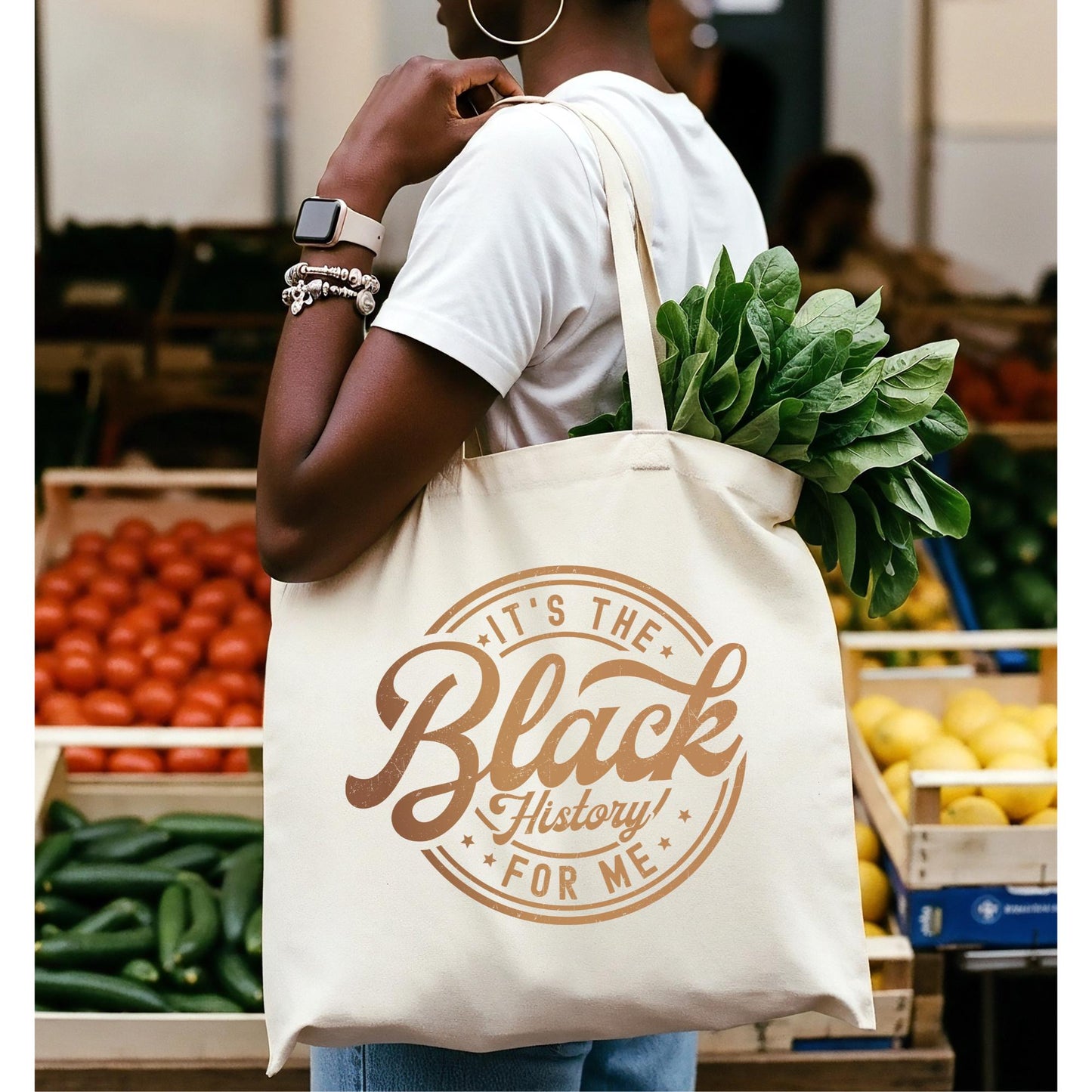 Black History Canvas Tote Bag | Vintage Gold Design Teacher Gift