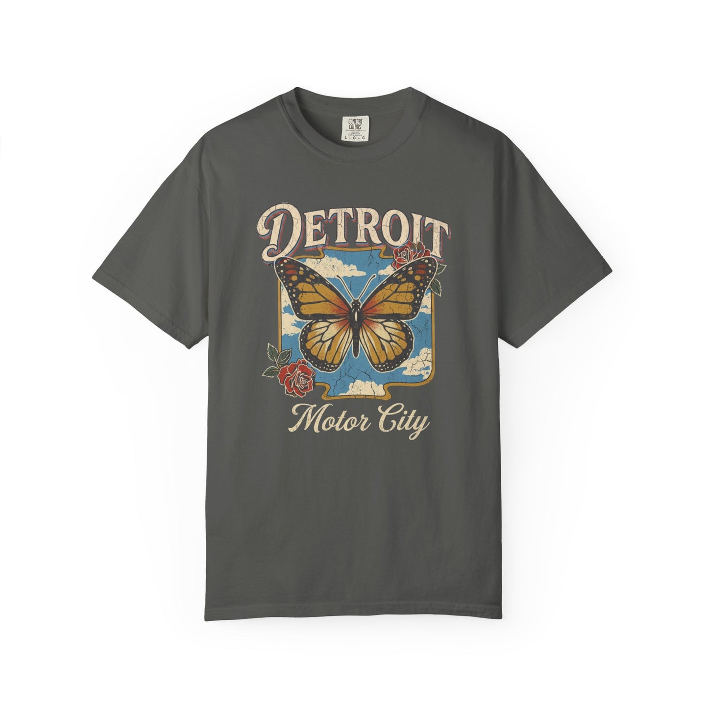 Detroit Motor City Butterfly T-Shirt — Vintage Floral Retro Graphic Tee