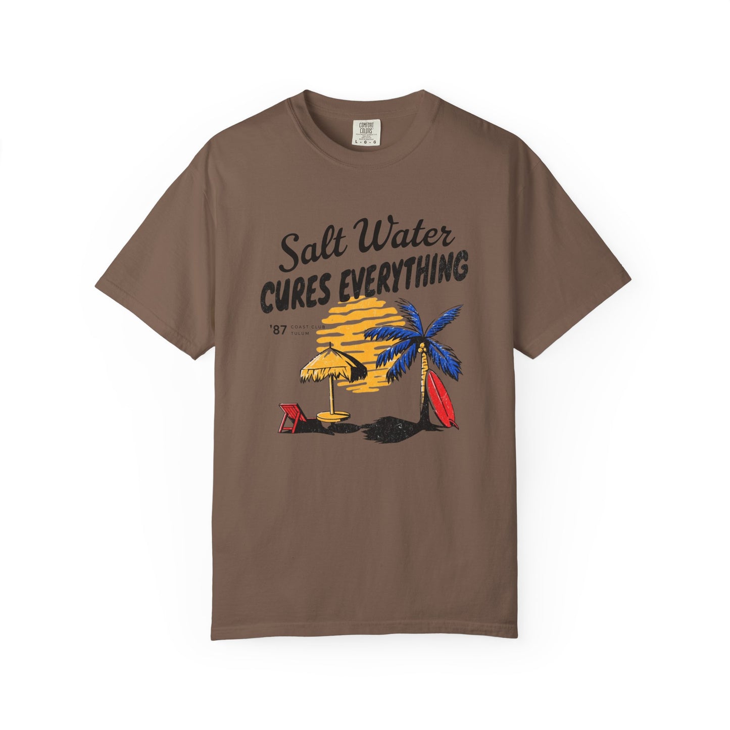 Salt Water Cures Everything Beach T-Shirt — Surf Palm Tree Graphic Tee