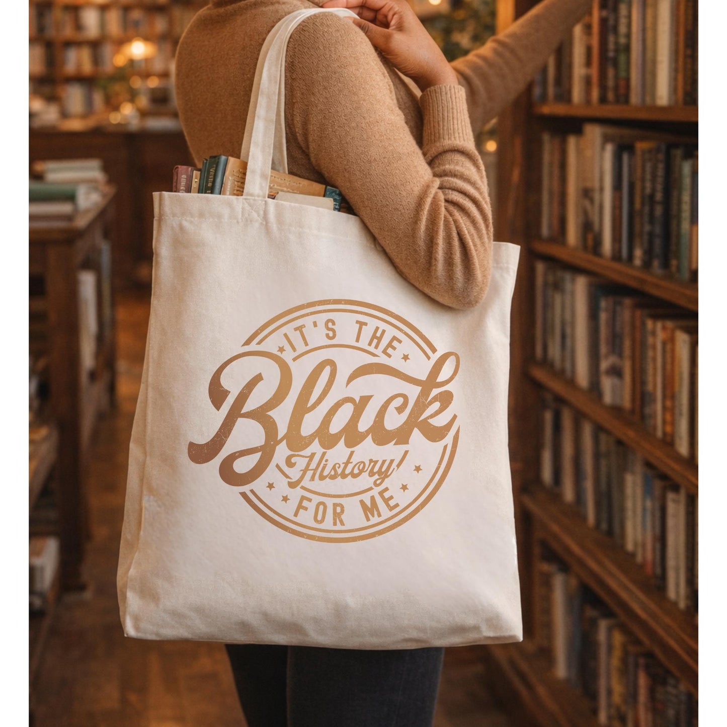 Black History Canvas Tote Bag | Vintage Gold Design Teacher Gift
