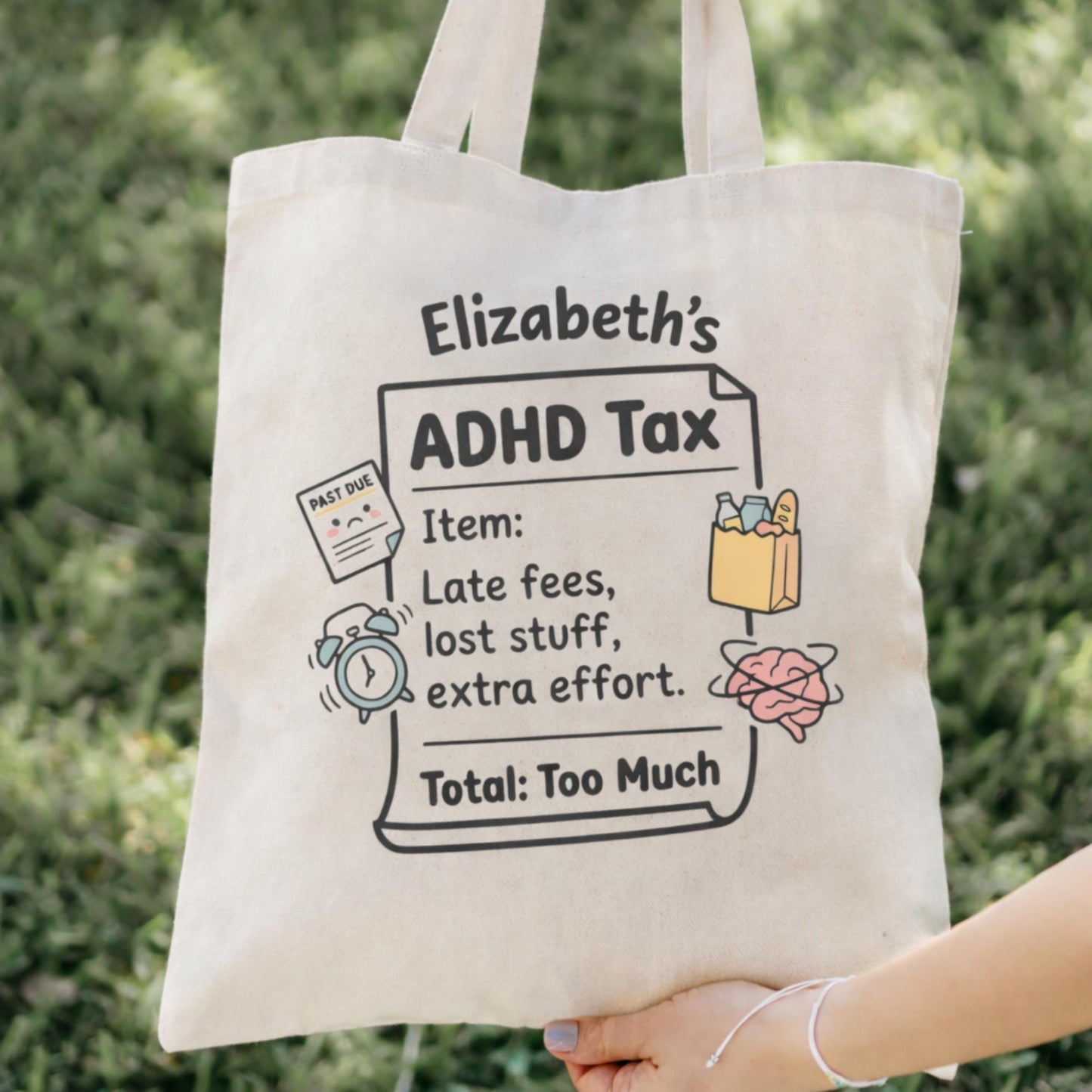 Personalized ADHD Tax Tote Bag: Funny Neurodivergent Gift
