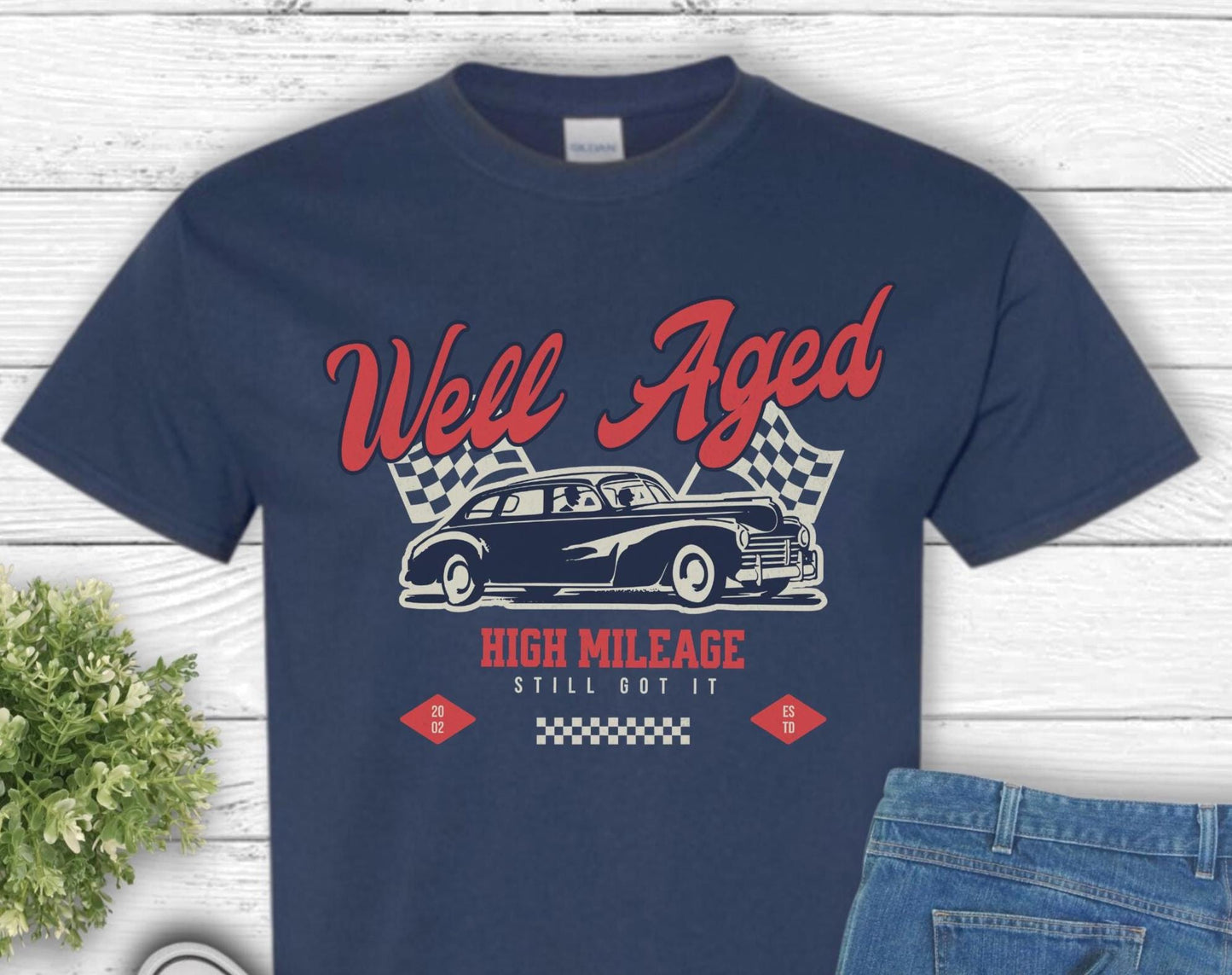 Well Aged High Mileage Shirt, Vintage Car Lover Gift, Retro Race Car Tee