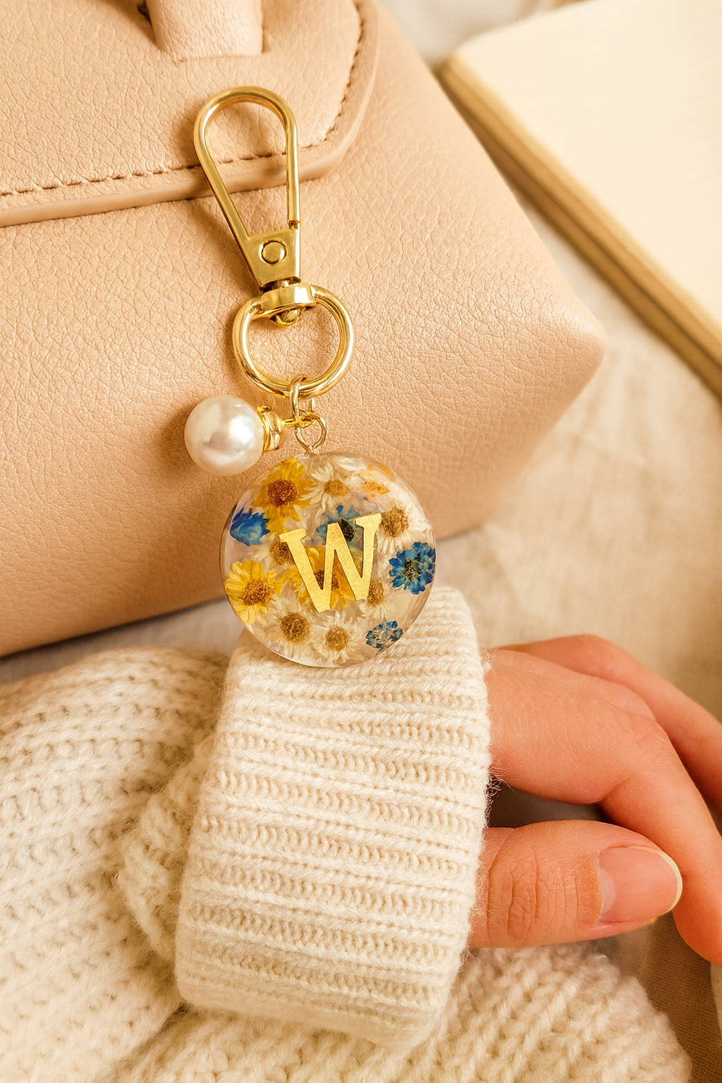 Personalized Initial Flower Keychain