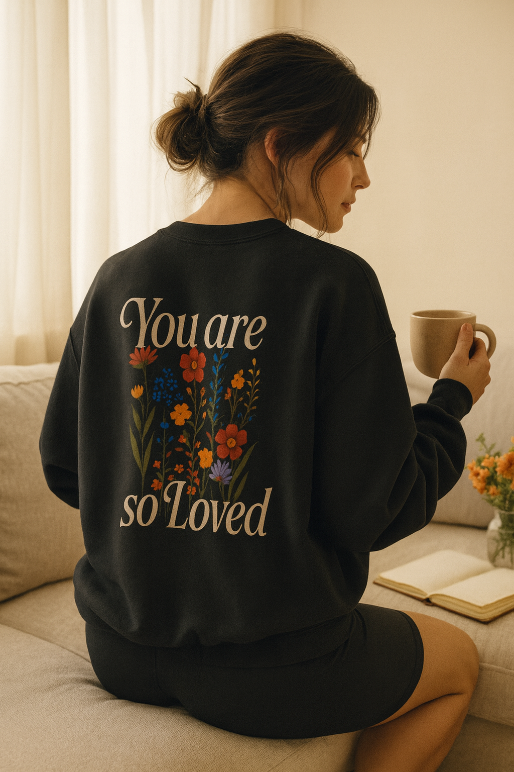 You Are Loved Floral Crewneck Sweatshirt, Cozy Unisex Pullover for Gifting, Inspirational Apparel, Comfort Everyday Wear, Self-Love Everyday