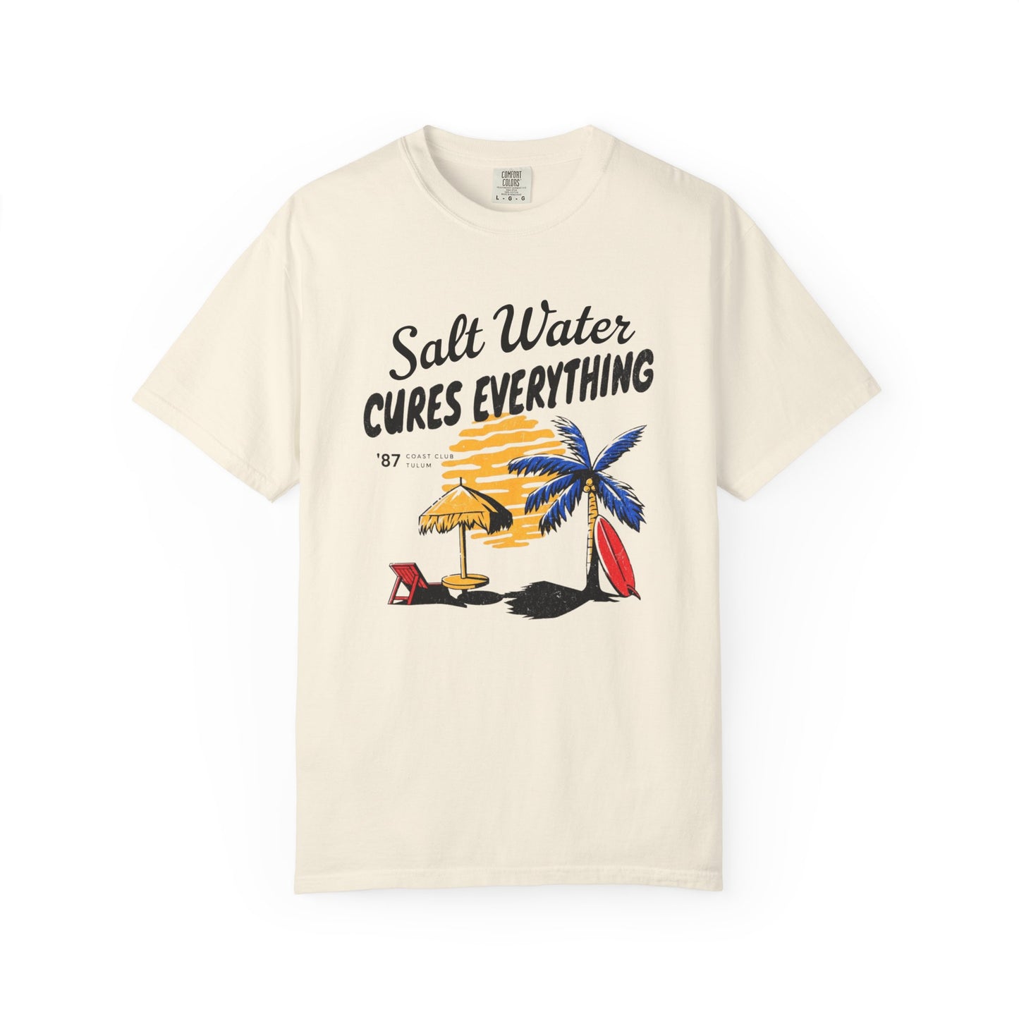 Salt Water Cures Everything Beach T-Shirt — Surf Palm Tree Graphic Tee