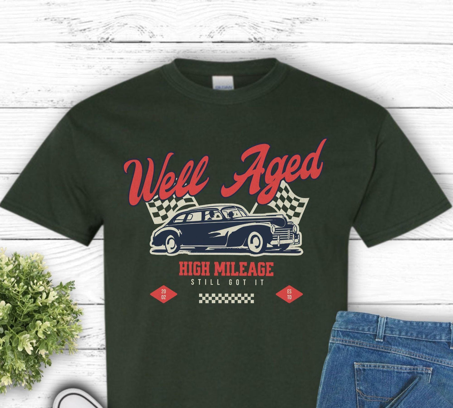 Well Aged High Mileage Shirt, Vintage Car Lover Gift, Retro Race Car Tee