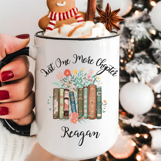 Personalized Coffee Mug for Women: Custom Name, Floral Books