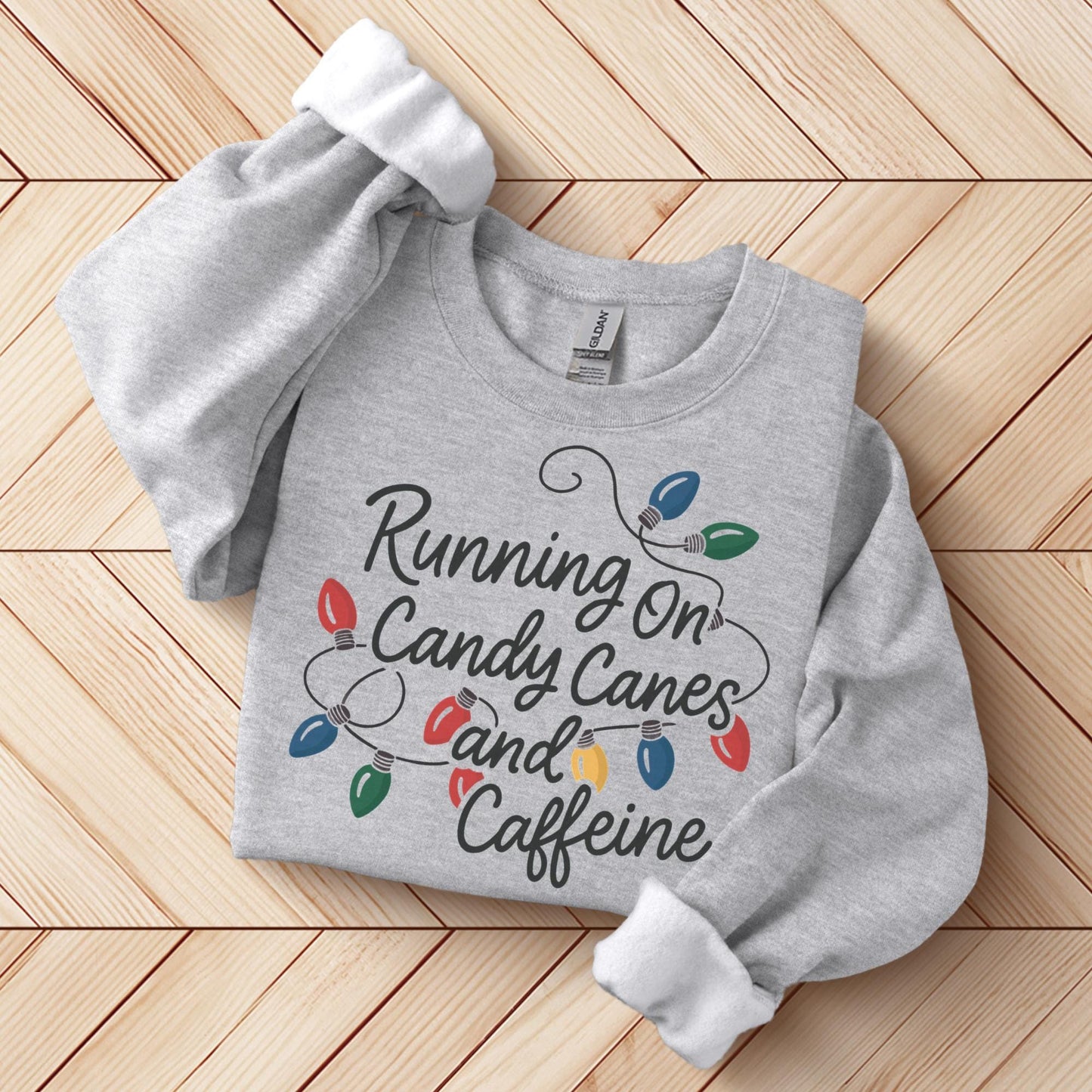 Running On Candy Canes And Caffeine Sweatshirt, Funny Christmas Gift