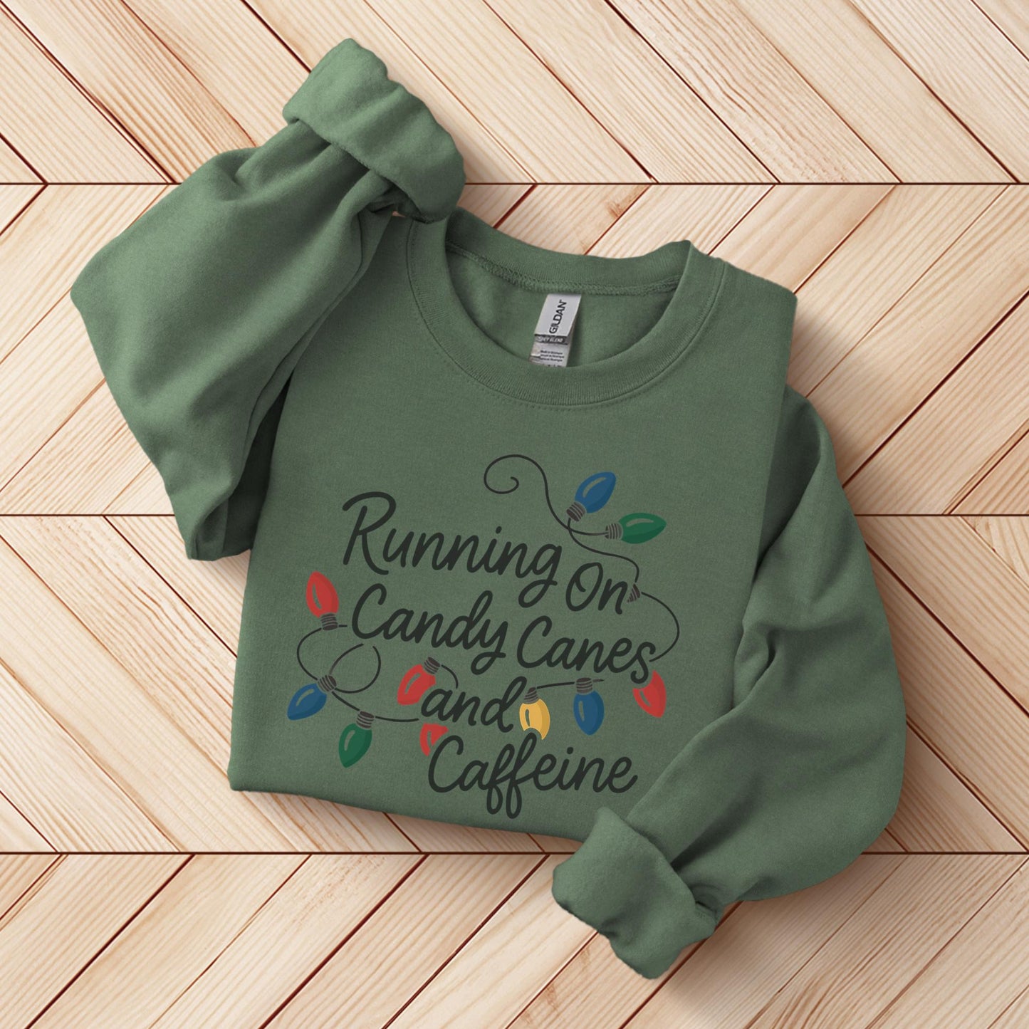 Running On Candy Canes And Caffeine Sweatshirt, Funny Christmas Gift