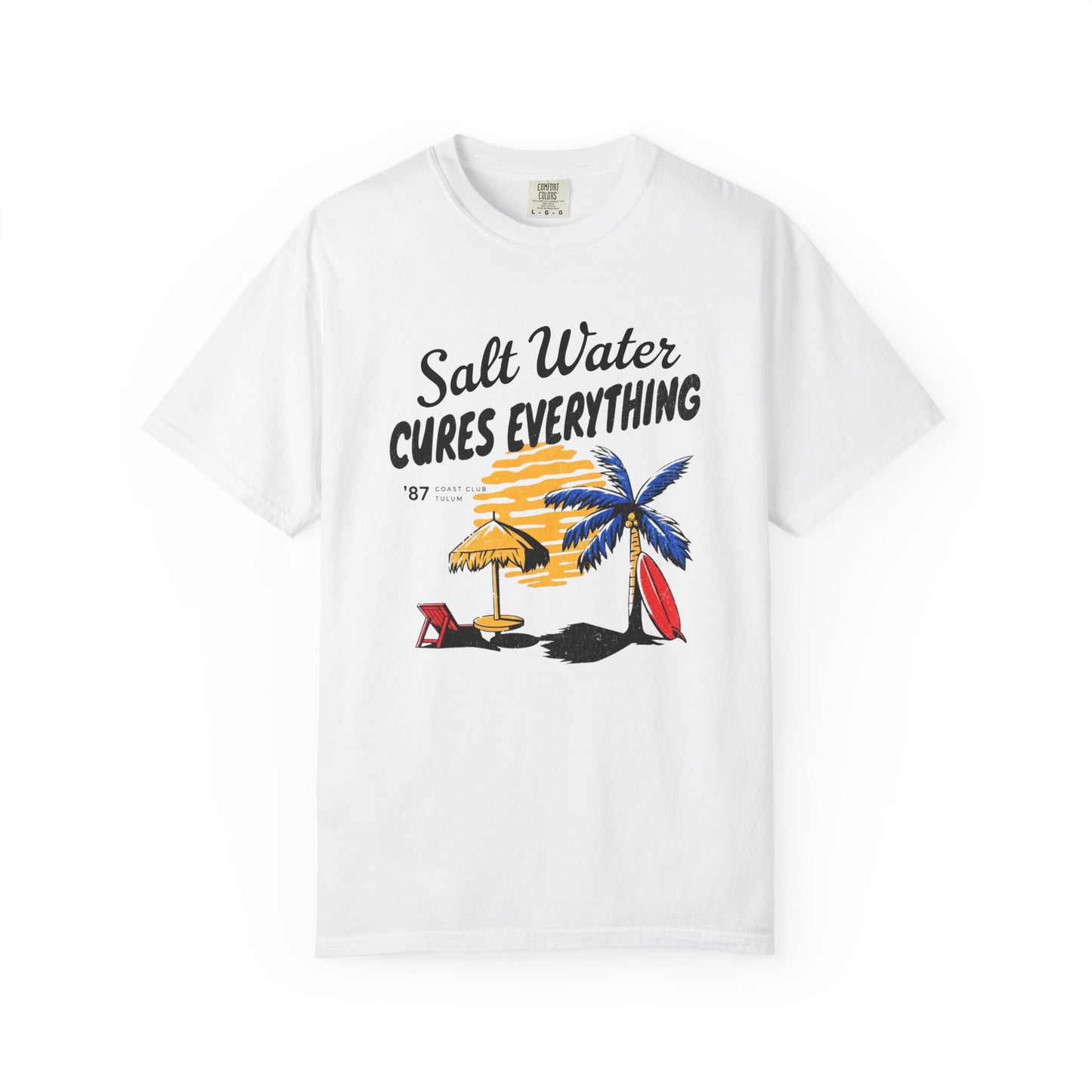 Salt Water Cures Everything Beach T-Shirt — Surf Palm Tree Graphic Tee