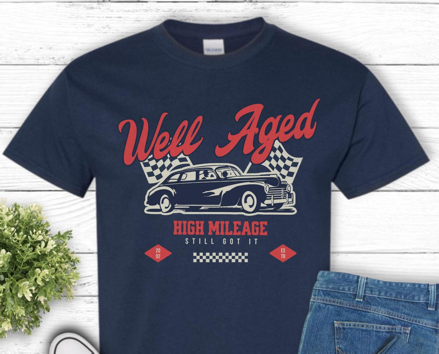 Well Aged High Mileage Shirt, Vintage Car Lover Gift, Retro Race Car Tee