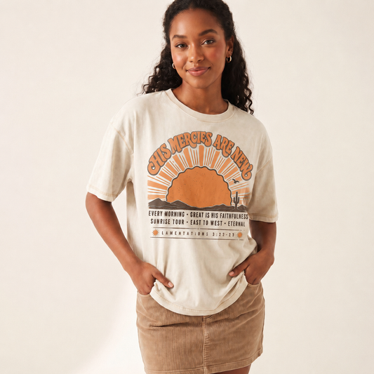 T-Shirt — "His Mercies Are New" Sunrise Christian Tee