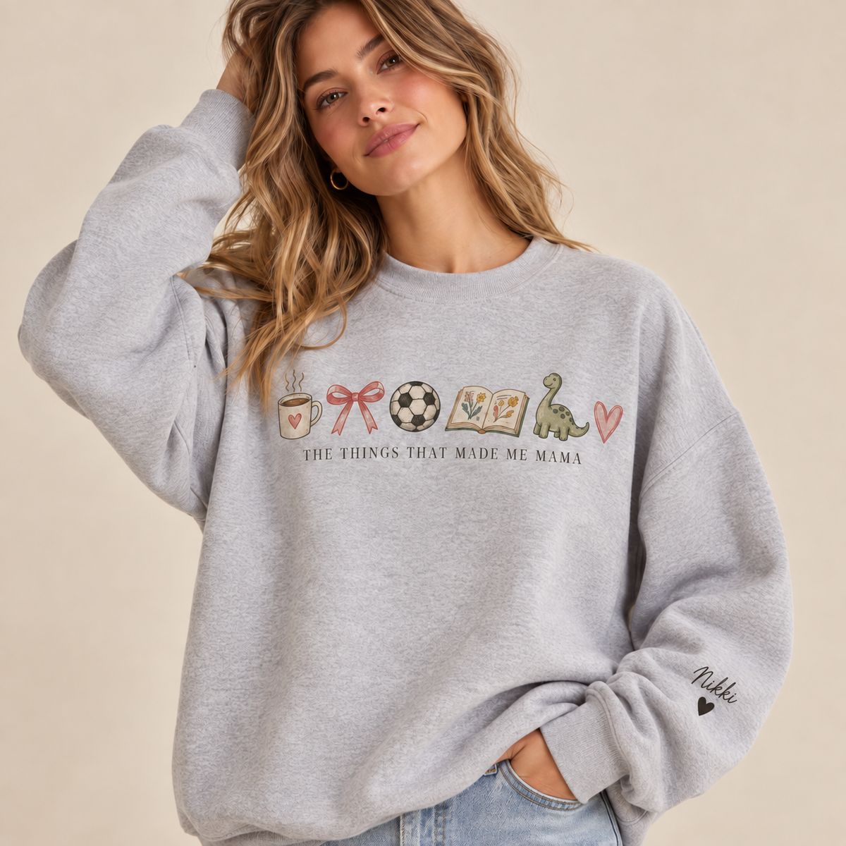 Personalized Mama Sweatshirt – Kids Names on Sleeve | Comfort Colors 1466