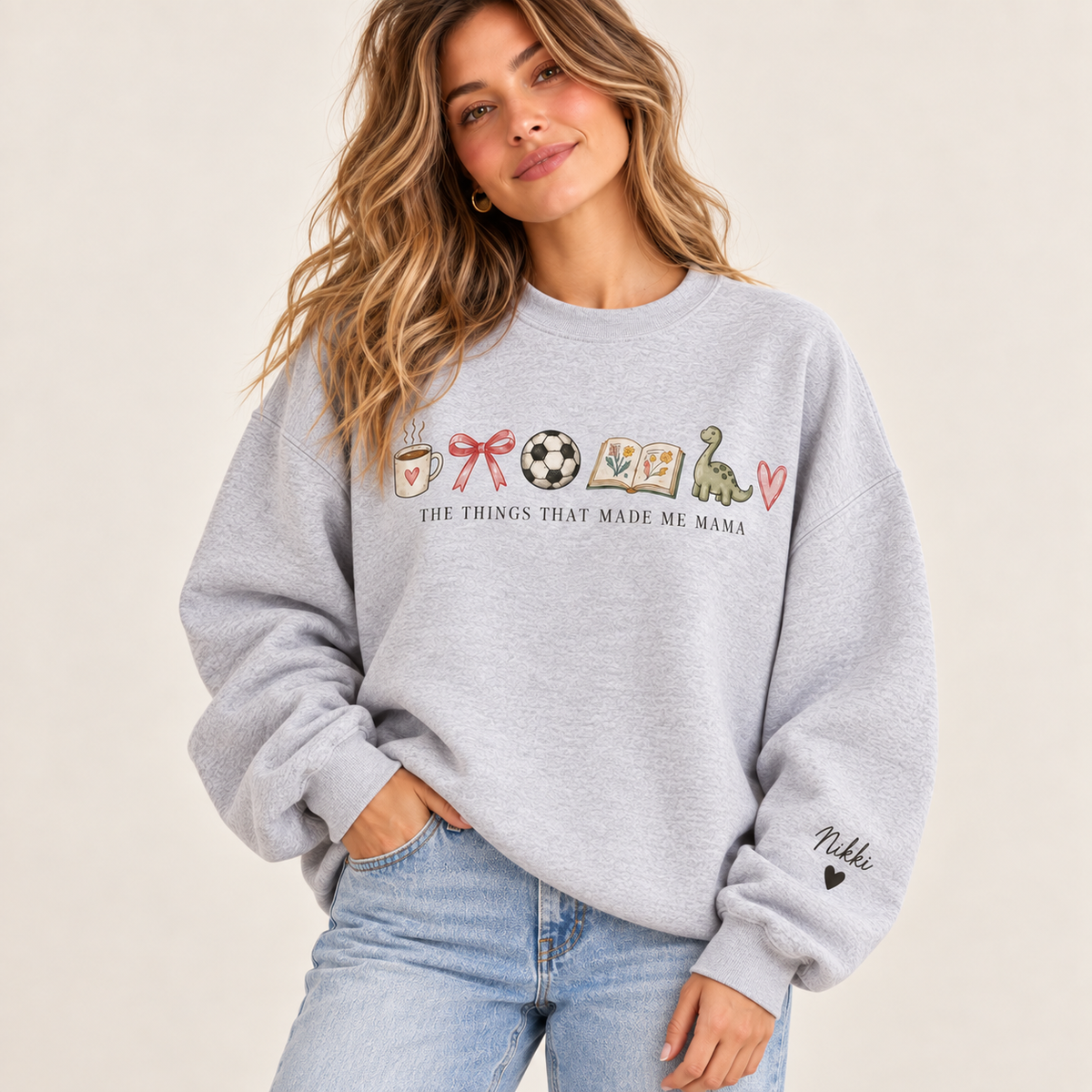 Personalized Mama Sweatshirt – Kids Names on Sleeve | Comfort Colors 1466