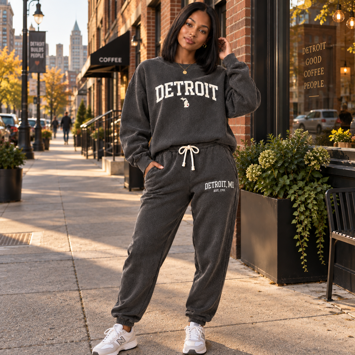 Detroit Retro Crewneck Sweatshirt — Michigan Script with State Silhouette