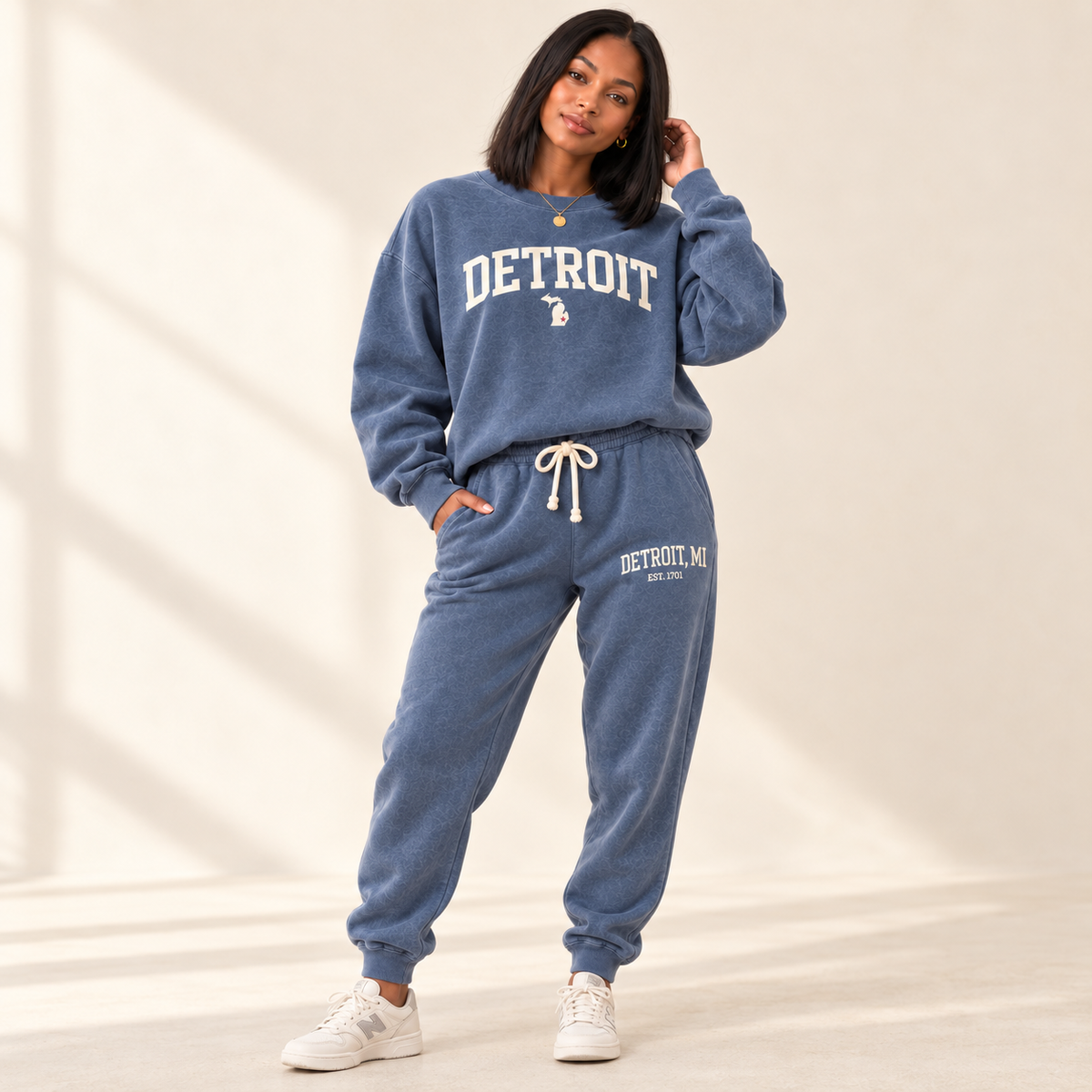 Detroit Retro Crewneck Sweatshirt — Michigan Script with State Silhouette