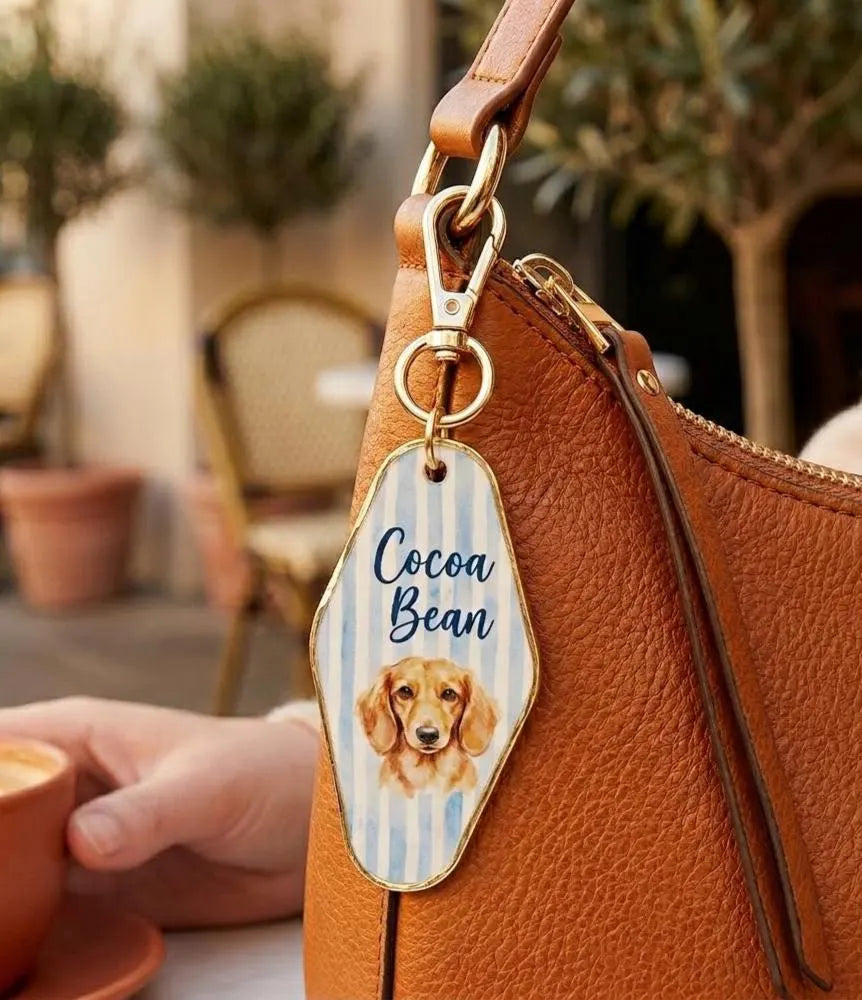 Personalized Pet Portrait Keychain – Custom Retro Motel Keychain