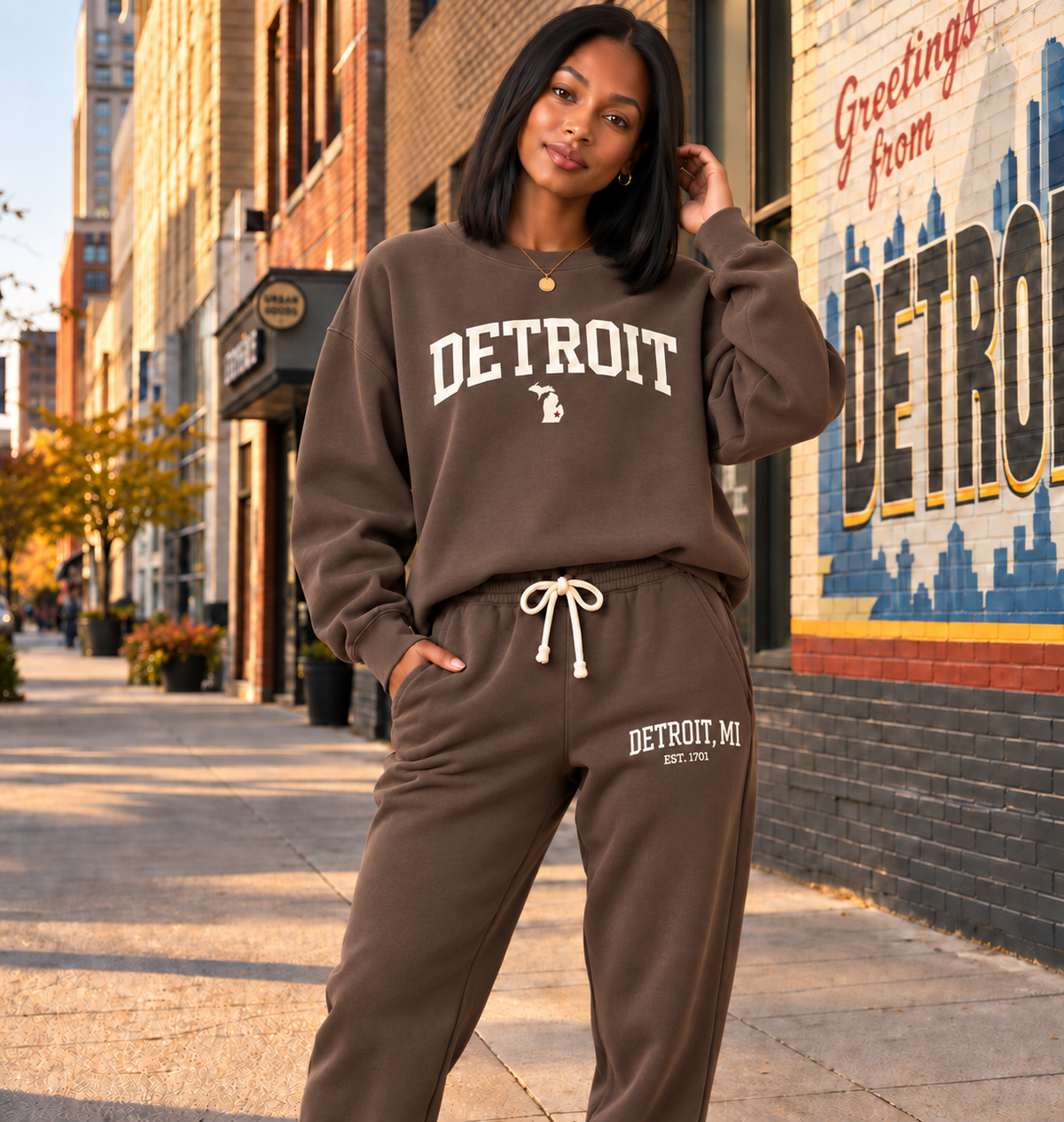Detroit Retro Crewneck Sweatshirt — Michigan Script with State Silhouette