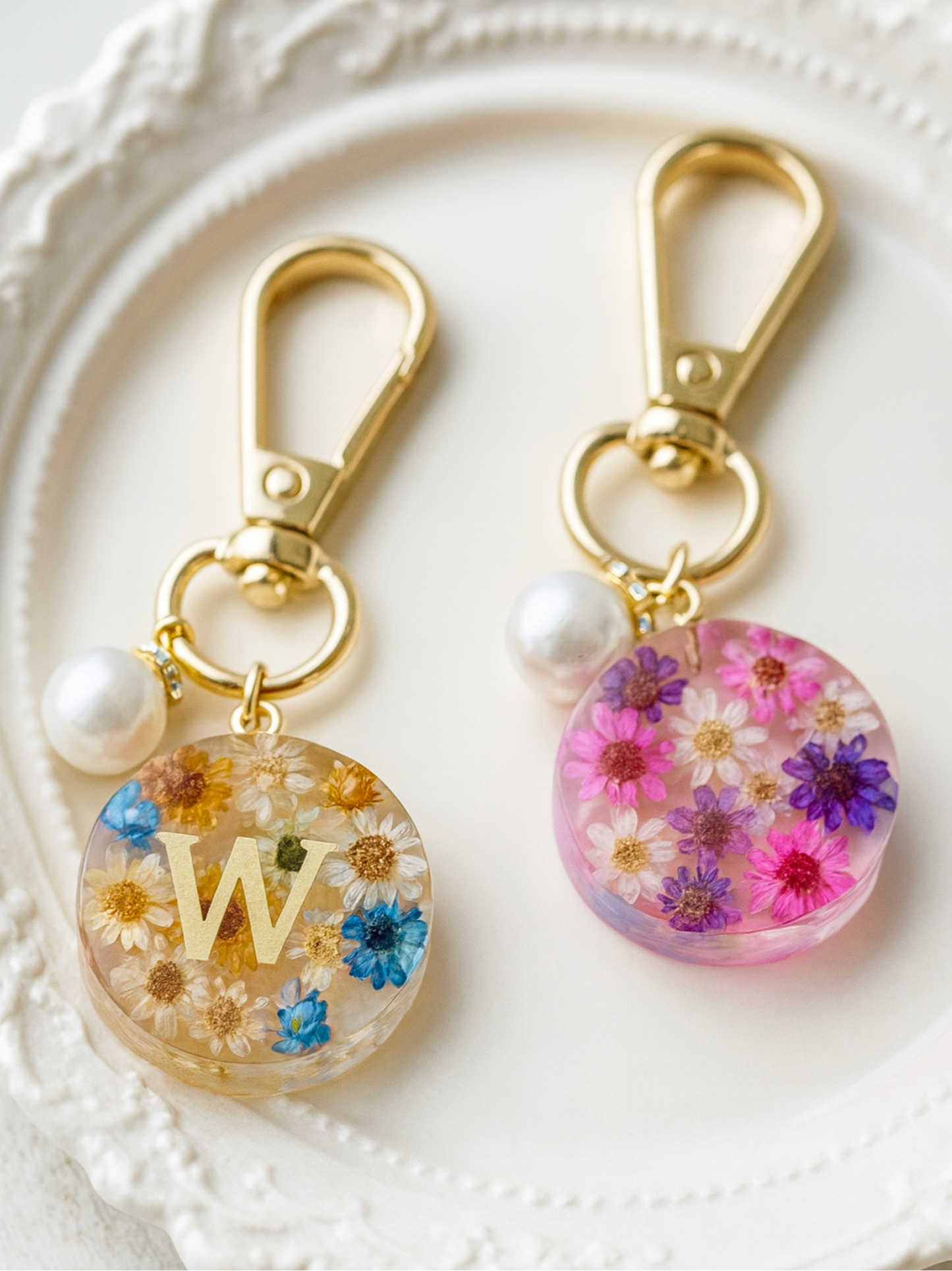 Personalized Initial Flower Keychain