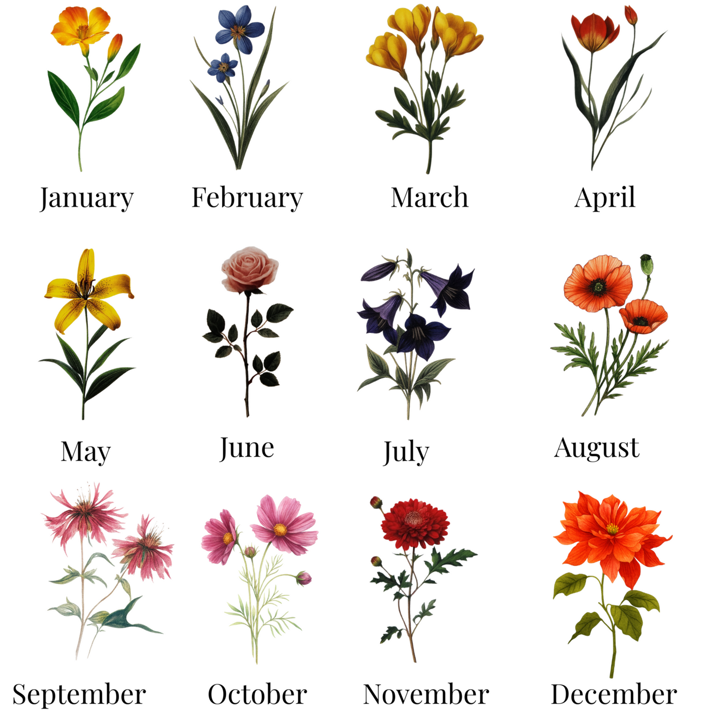 Personalized Birth Flower Keychain