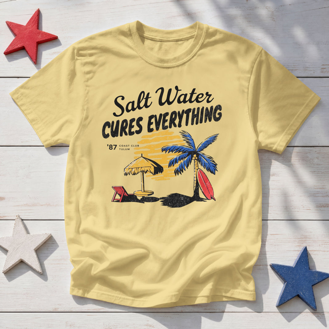 Salt Water Cures Everything Beach T-Shirt — Surf Palm Tree Graphic Tee