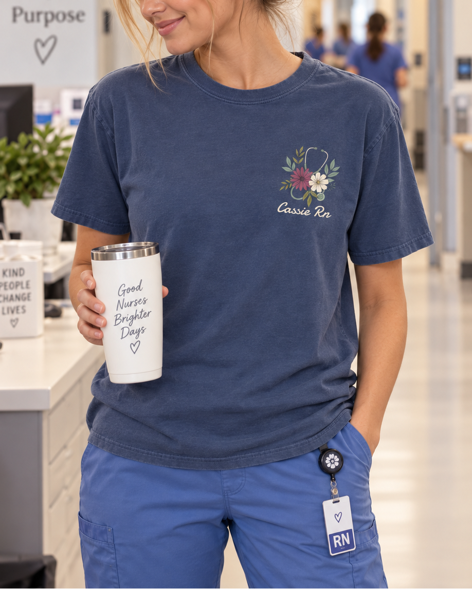 Personalized nurse shirt with custom name and RN credentials