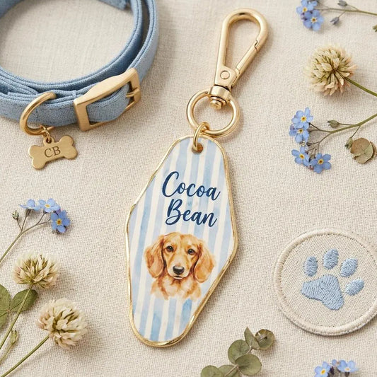 Personalized Pet Portrait Keychain – Custom Retro Motel Keychain