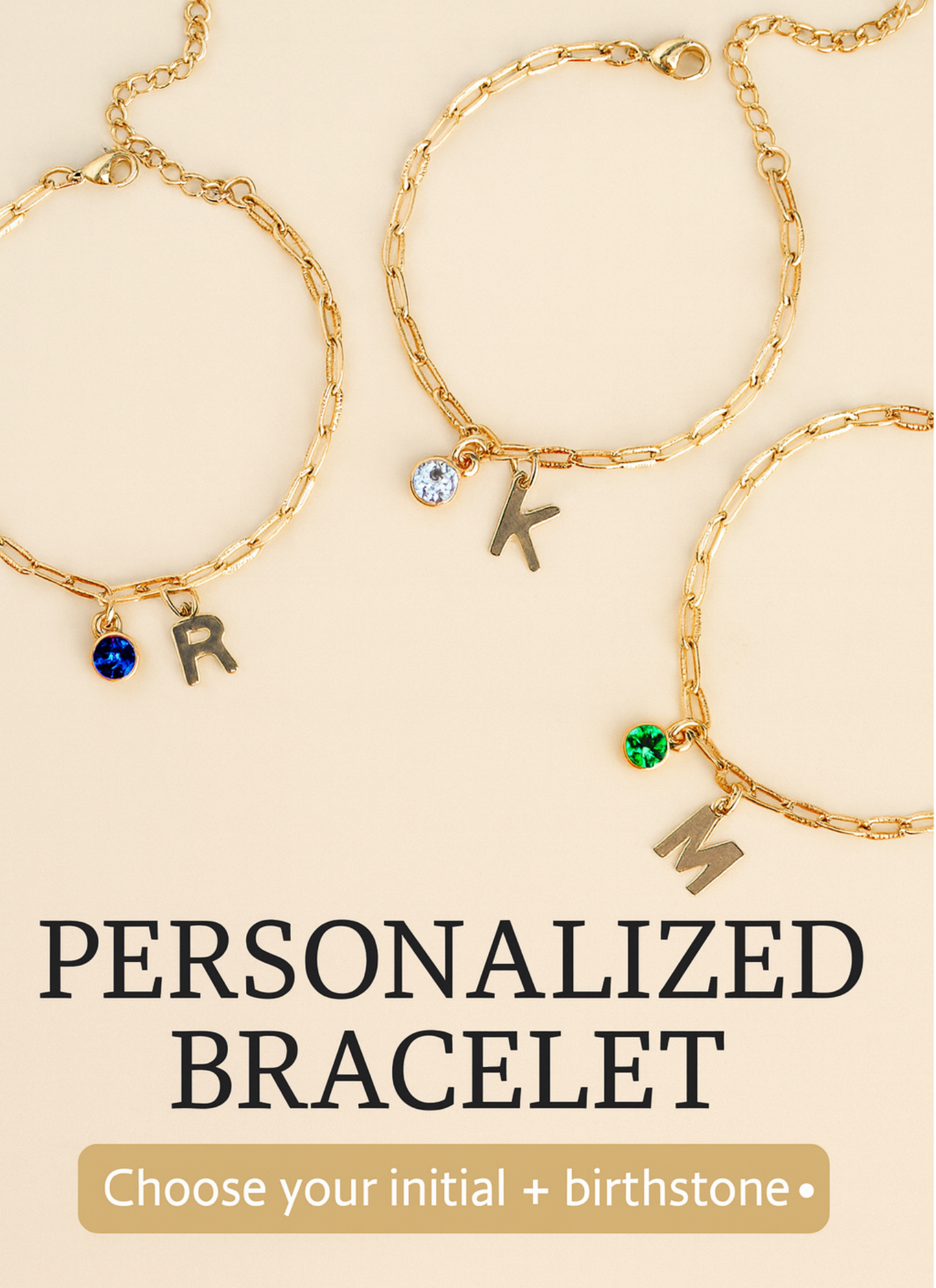 Dainty Gold Birthstone Bracelet Personalized Initial Gift for Her Minimalist Custom Jewelry