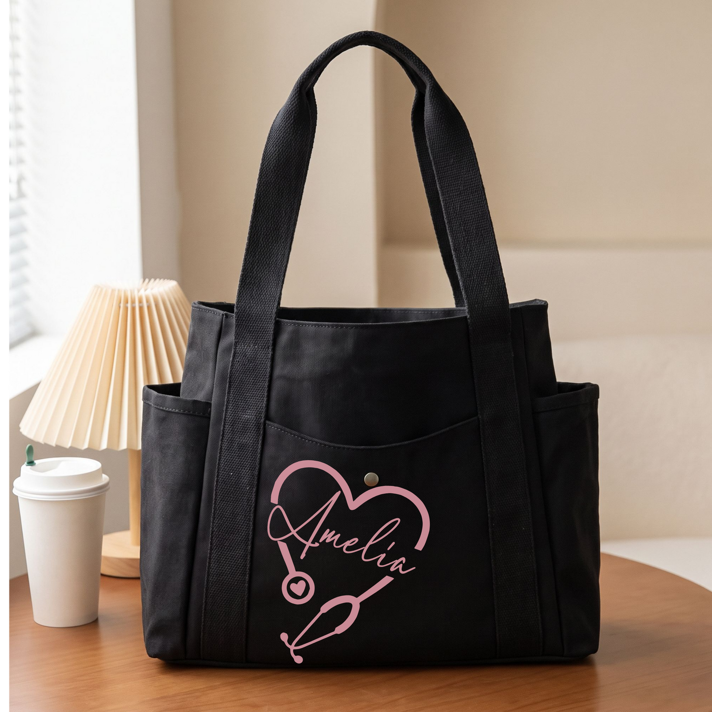 Personalized Nurse Tote Bag | Custom Name & Credential Canvas Work Tote with Zipper & Snap Pocket | RN LPN CNA Gift