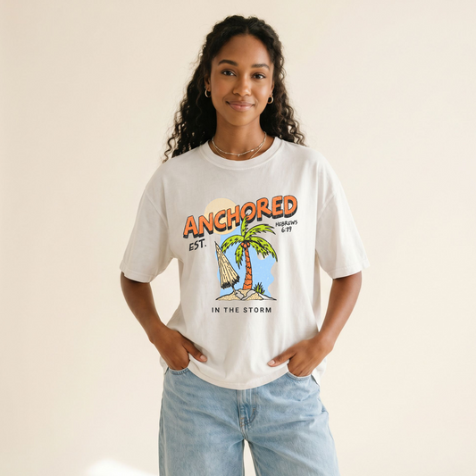 Anchored Palm T-Shirt — 'Anchored in the Storm' Vintage Beach Graphic Tee