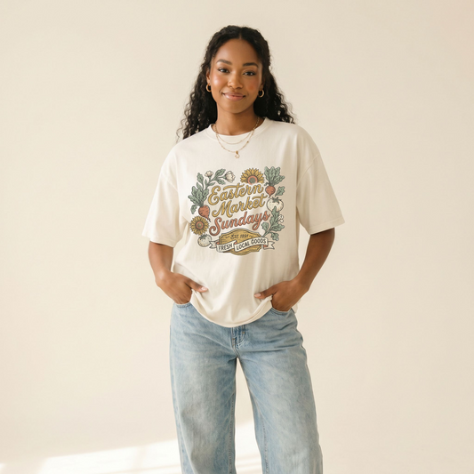 Eastern Market Sundays Floral T‑Shirt — Vintage Farmers Market Graphic Tee