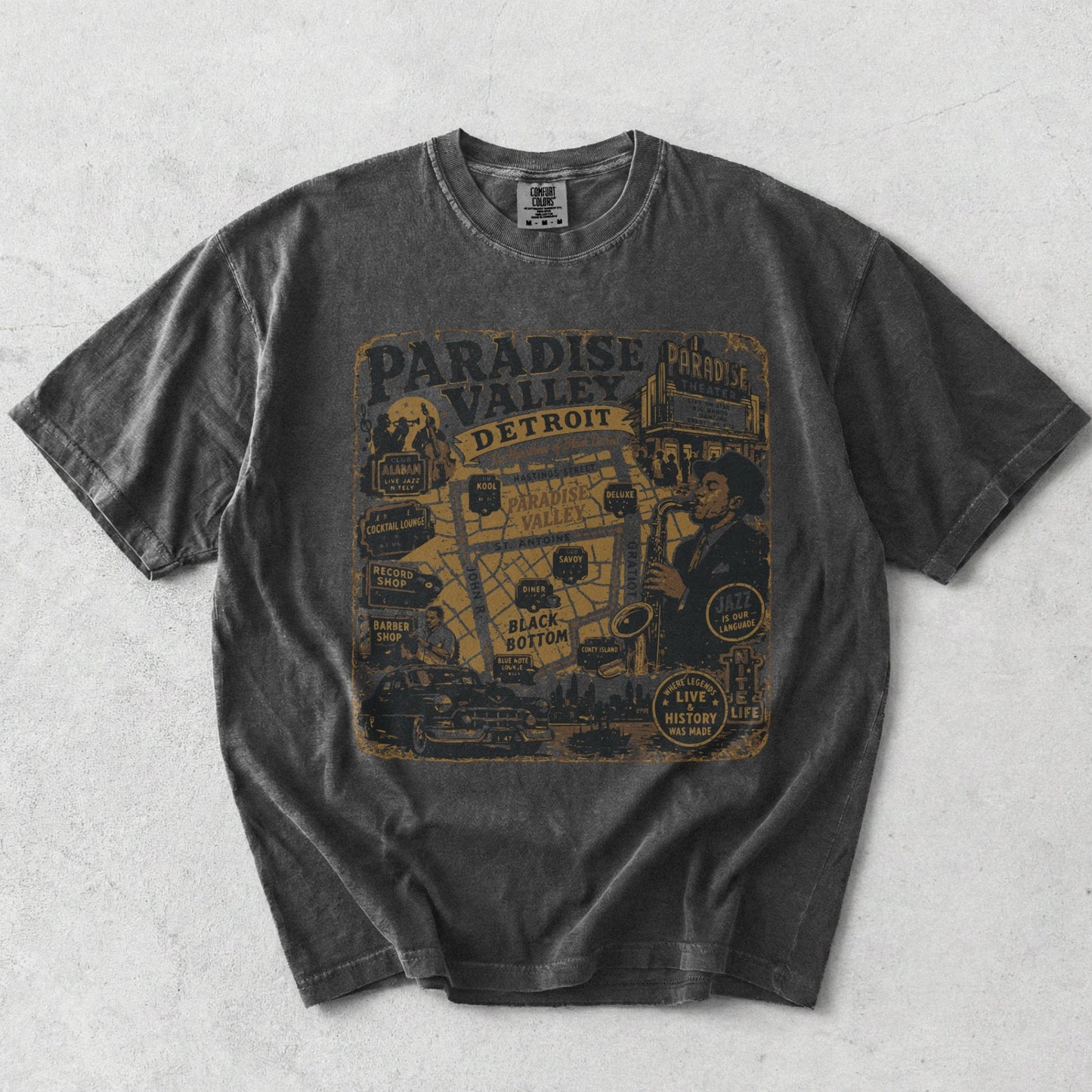 Paradise Valley Detroit T-Shirt Black Bottom Jazz District Tee Vintage Detroit History Shirt