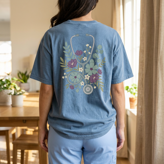 Personalized Nurse Shirt, Custom Name Nurse T-Shirt, Floral Stethoscope Nurse Tee, Nurse Gift with Name, Nursing Graduation Gift, Comfort Colors