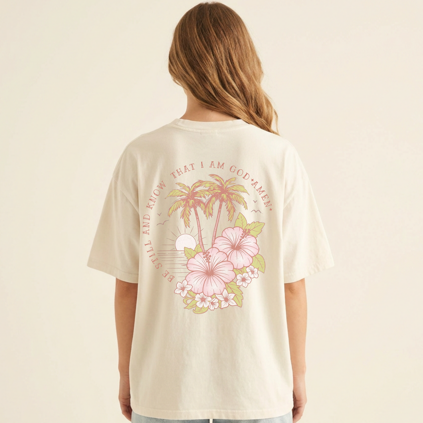 Bible Scripture Tshirt— 'Be Still and Know' Floral Tropical Graphic Tee