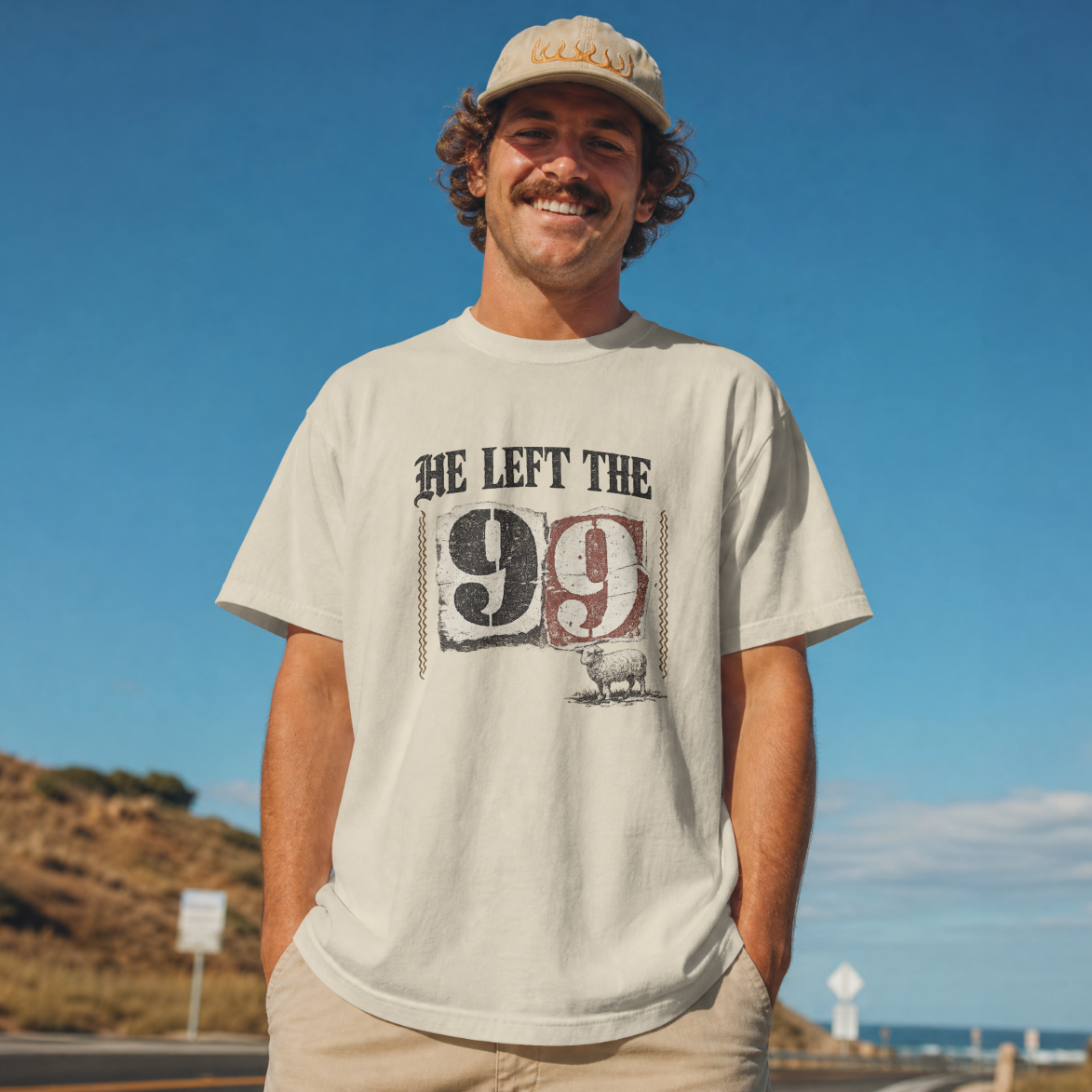 He Left the 99 T-Shirt — Rustic Shepherd Sheep Farm Graphic Tee