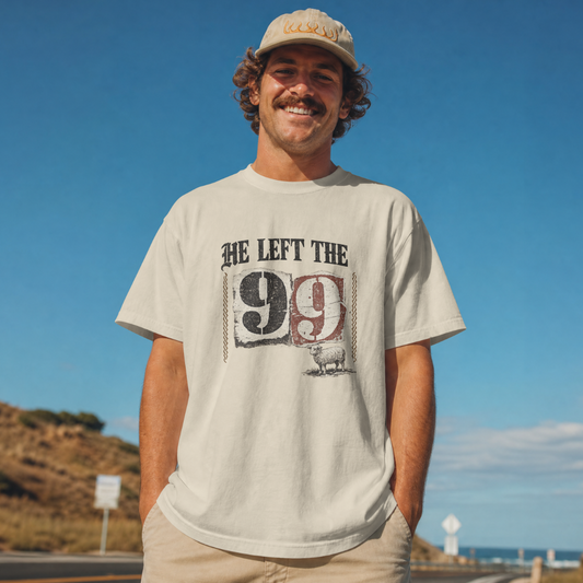 He Left the 99 T-Shirt — Rustic Shepherd Sheep Farm Graphic Tee