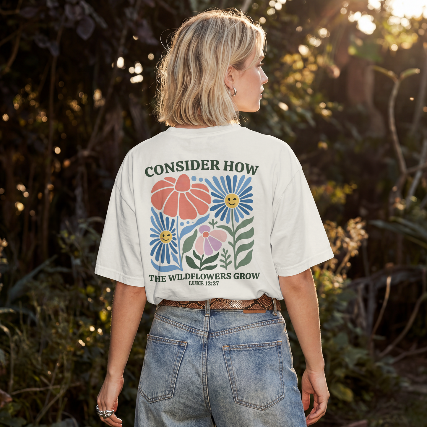 Consider How the Wildflowers Grow Shirt Luke 12:27 Christian Tee Boho Floral Faith Gift for Her