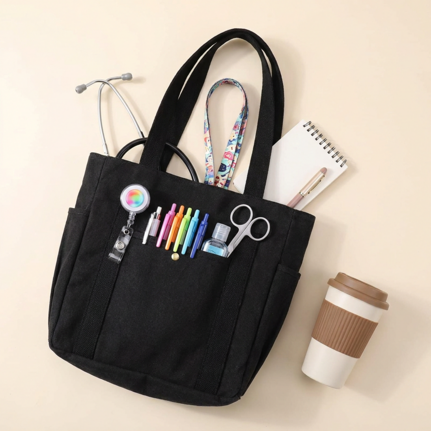 Personalized Nurse Tote Bag | Custom Name & Credential Canvas Work Tote with Zipper & Snap Pocket | RN LPN CNA Gift