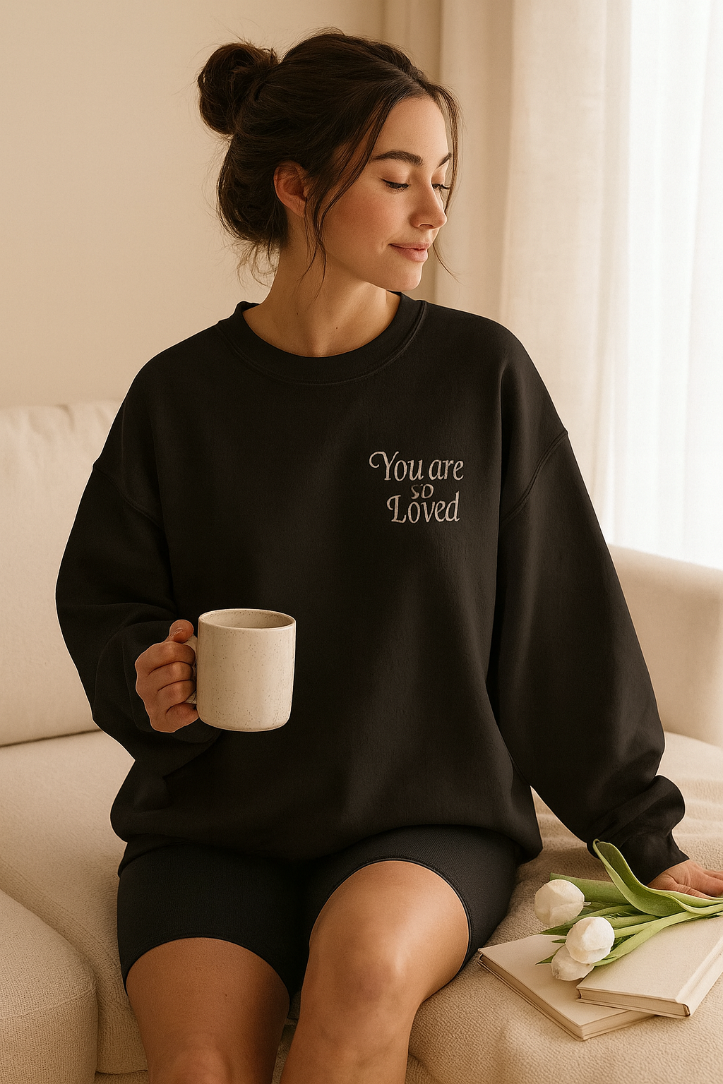 You Are Loved Floral Crewneck Sweatshirt, Cozy Unisex Pullover for Gifting, Inspirational Apparel, Comfort Everyday Wear, Self-Love Everyday