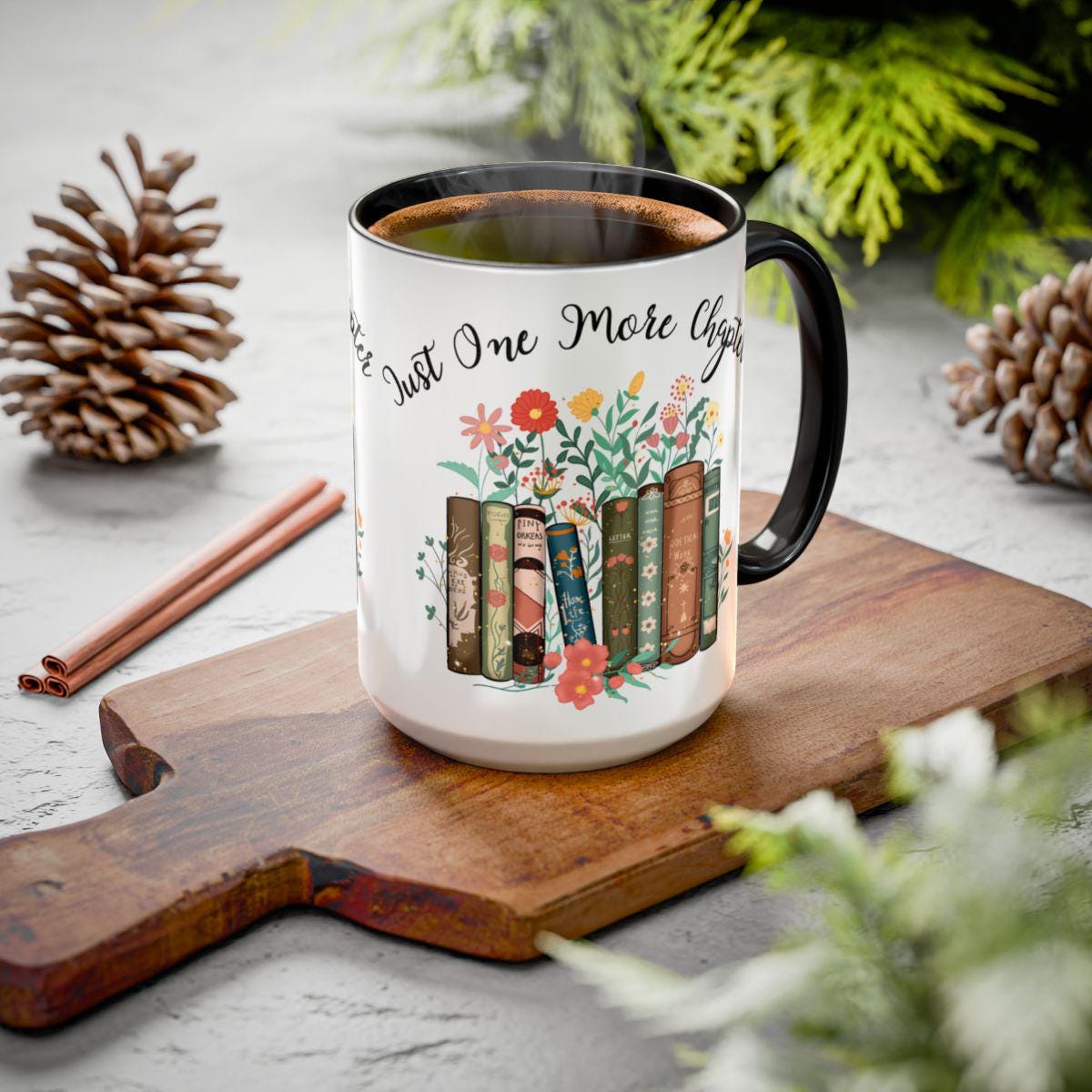 Personalized Coffee Mug for Women: Custom Name, Floral Books
