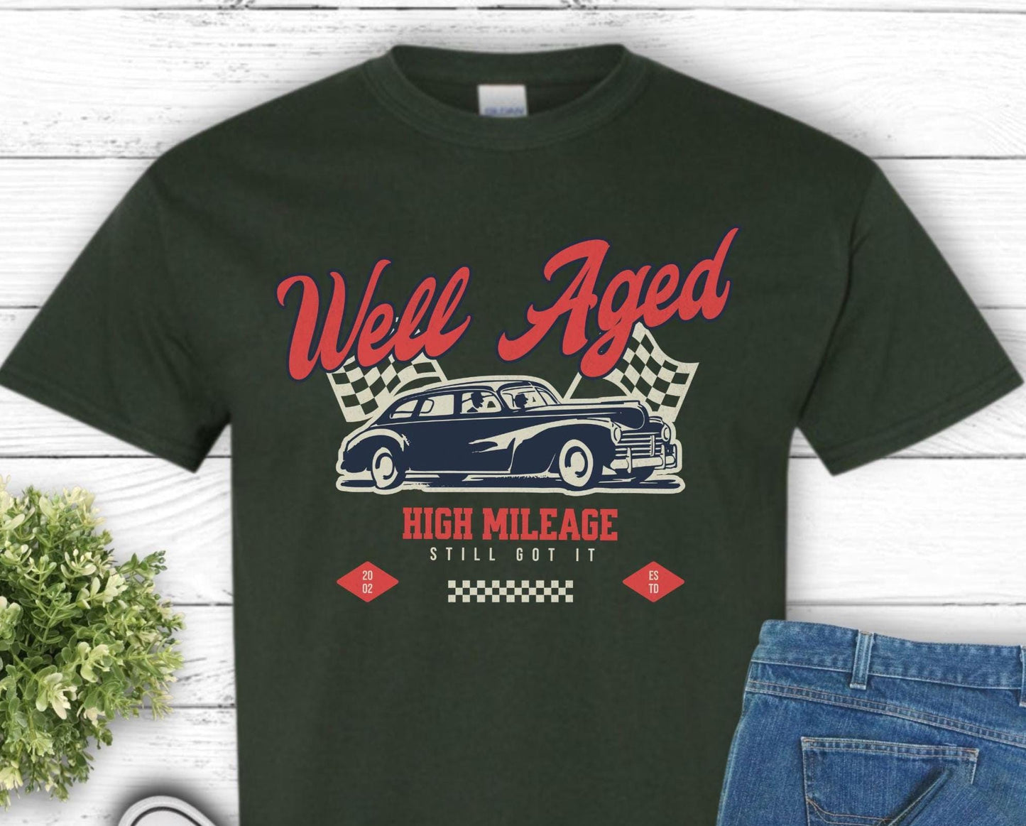 Personalized 40th Birthday Shirt, Well Aged High Mileage Classic Car Lover Gift (Est. 1985)