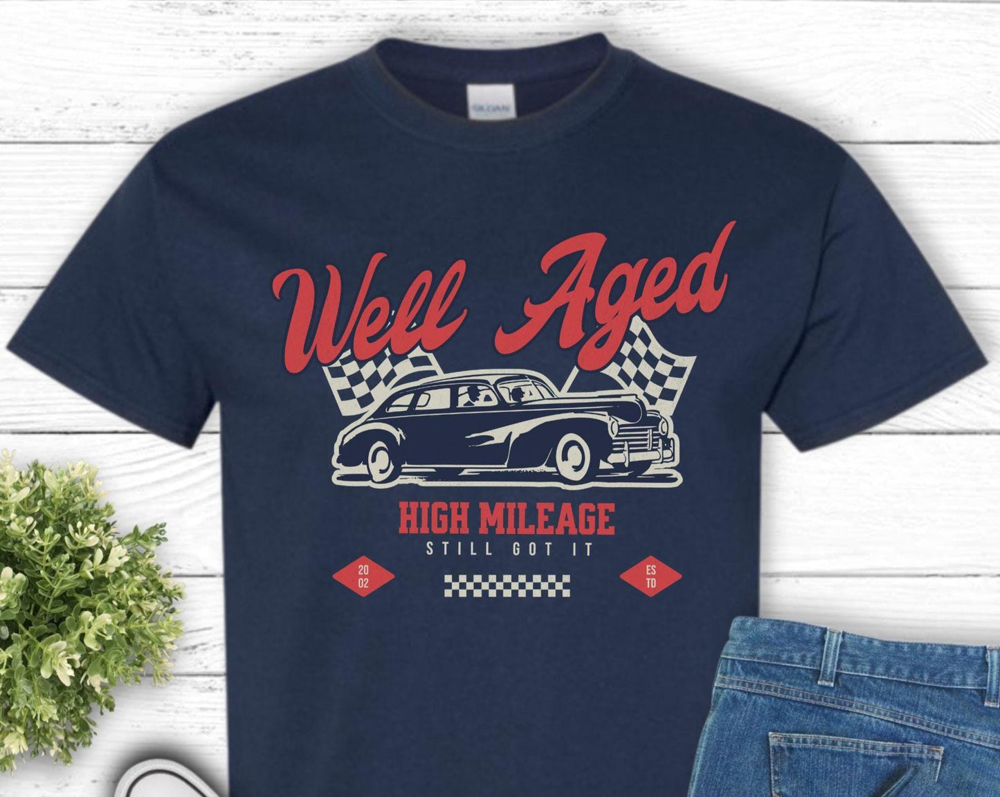 Personalized 40th Birthday Shirt, Well Aged High Mileage Classic Car Lover Gift (Est. 1985)