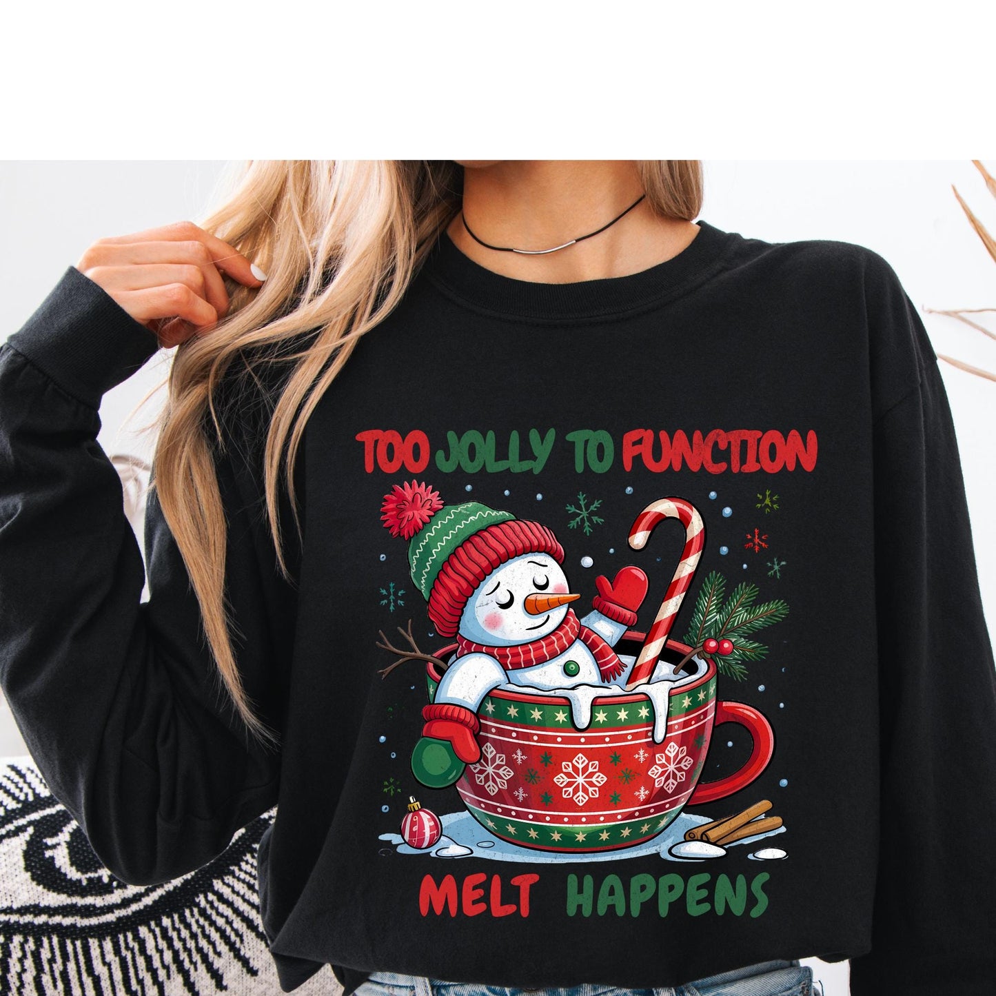 Funny Snowman Christmas Sweatshirt, Holiday Cocoa Mug Shirt