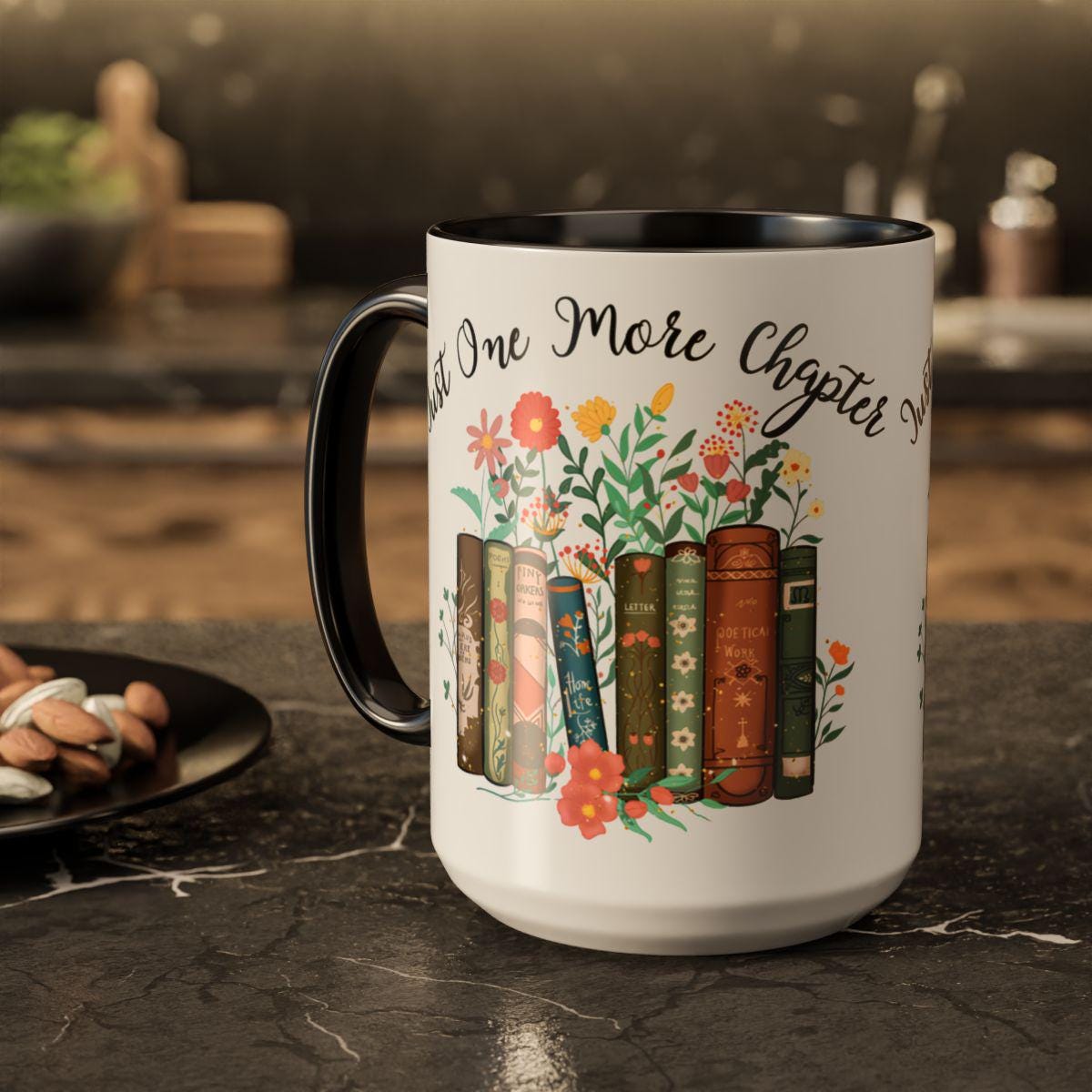Personalized Coffee Mug for Women: Custom Name, Floral Books
