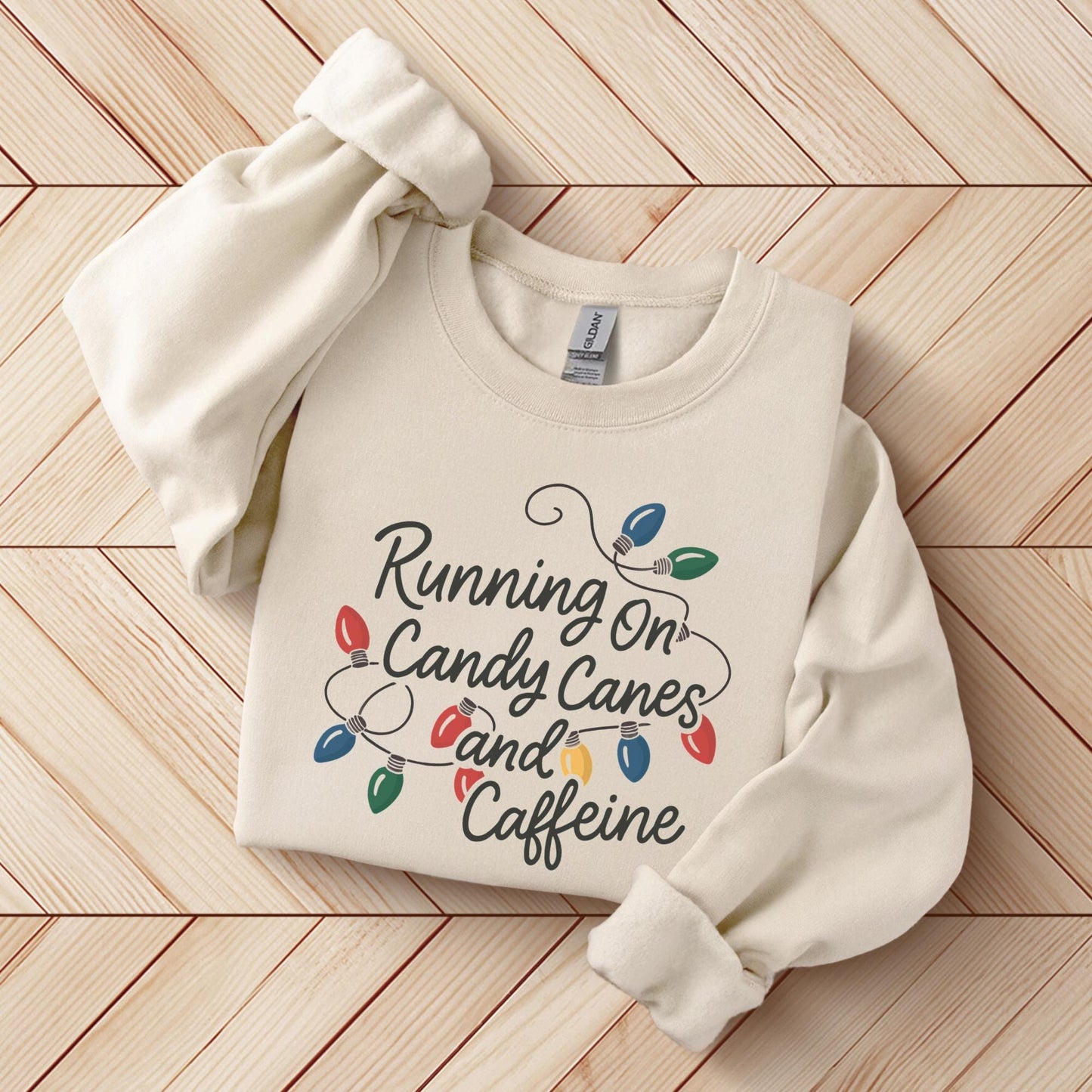 Running On Candy Canes And Caffeine Sweatshirt, Funny Christmas Gift