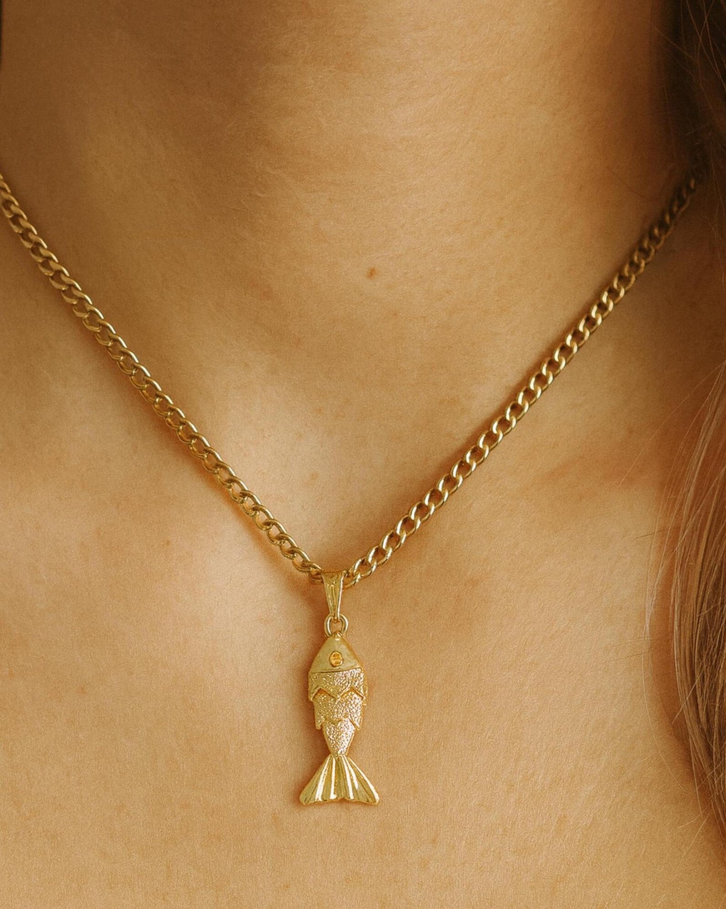 Gold Fish Pendant Necklace | 18k Gold Plating | Ocean Symbol & Christian Gift