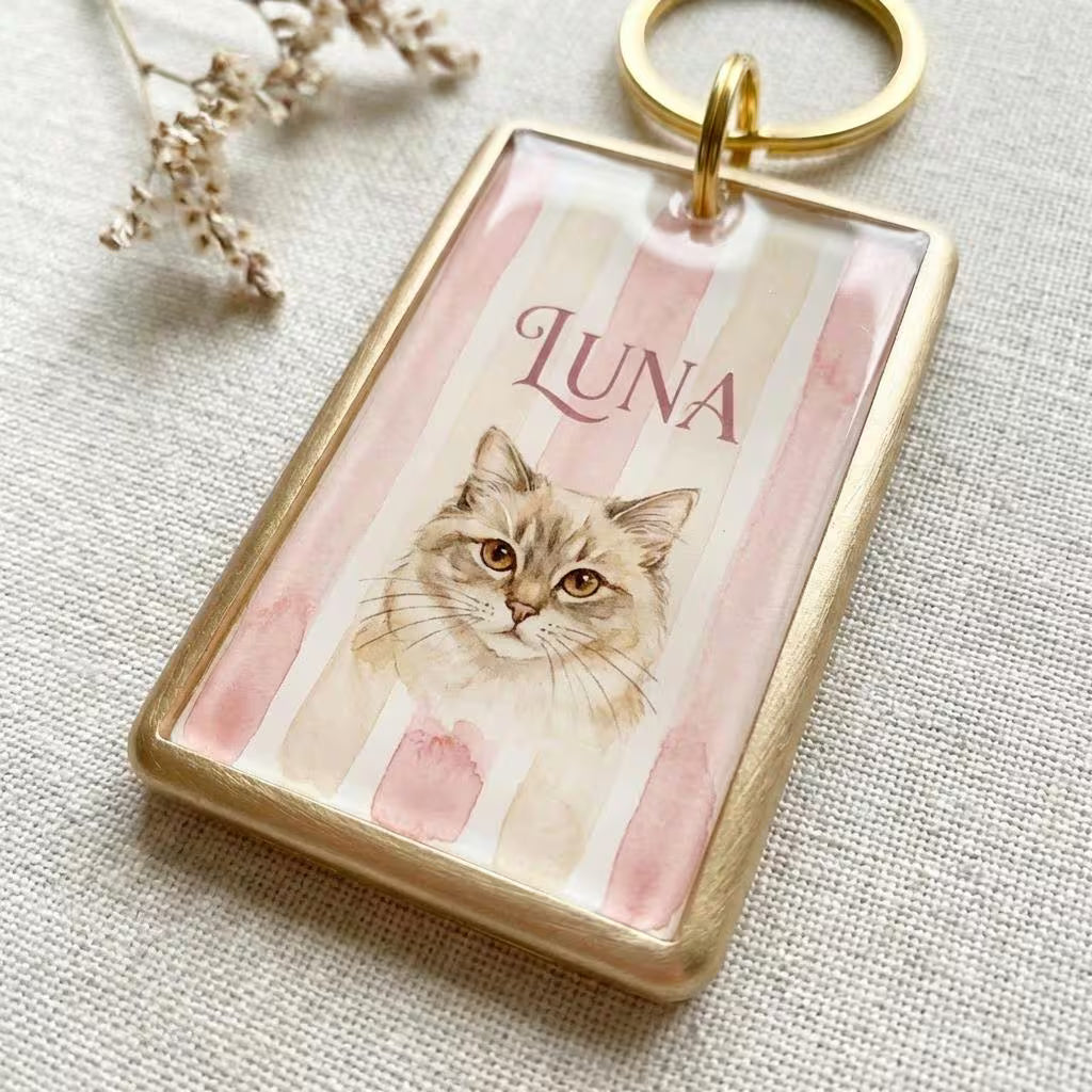 Personalized Custom Cat Keychain Pet Photo Keychain Cat Memorial Gift Holiday Gift for Pet Lovers