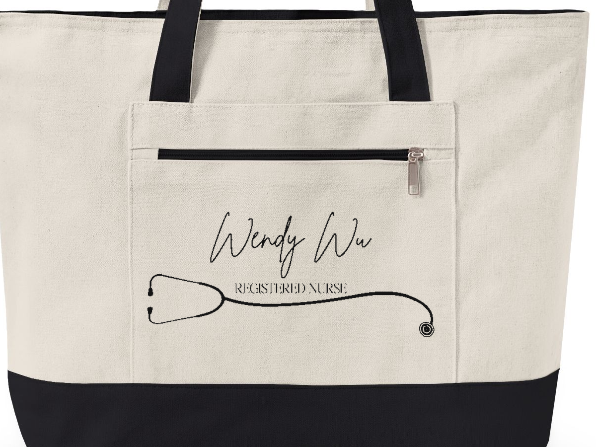 Personalized Nurse Tote Bag Custom Name & Credential (RN, LPN, BSN)  Stethoscope Heart Canvas Tote Nursing School Graduation Gift